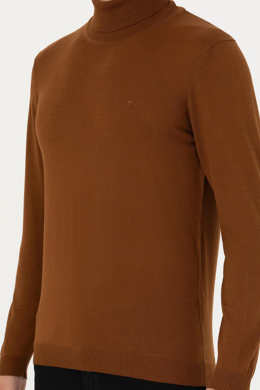 Kahverengi Slim Fit Balıkçı Yaka Basic Triko Kazak - 50270163058
