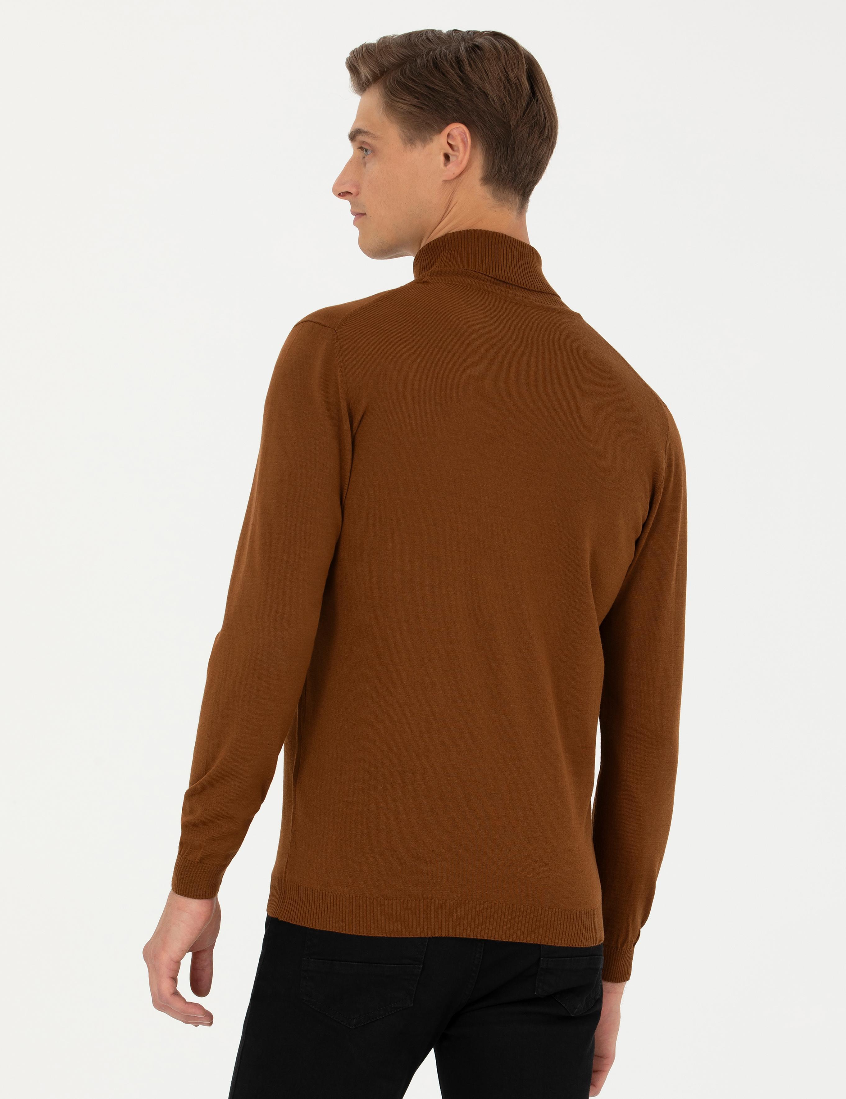 Kahverengi Slim Fit Balıkçı Yaka Basic Triko Kazak - 50270163058