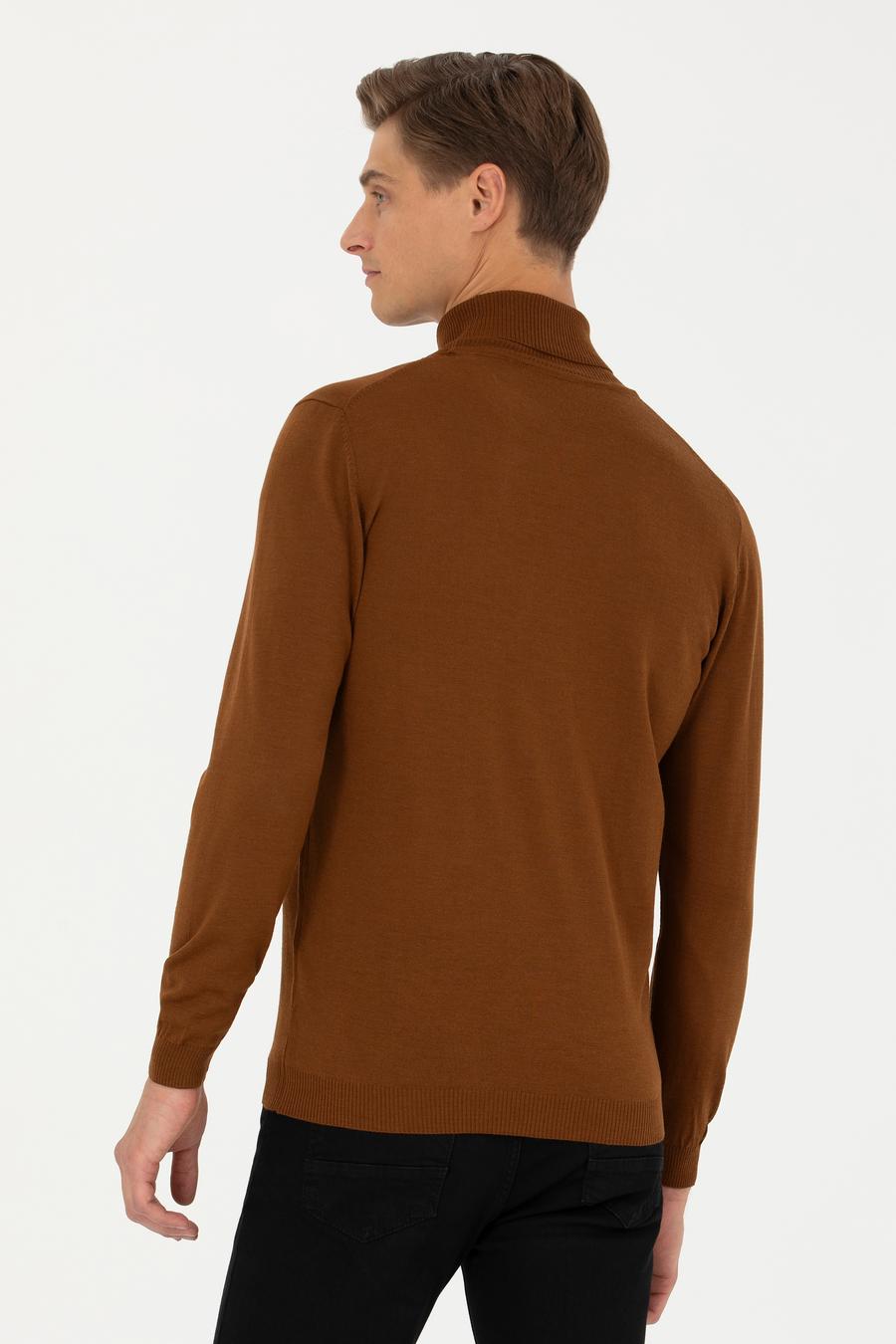 Kahverengi Slim Fit Balıkçı Yaka Basic Triko Kazak - 50270163058