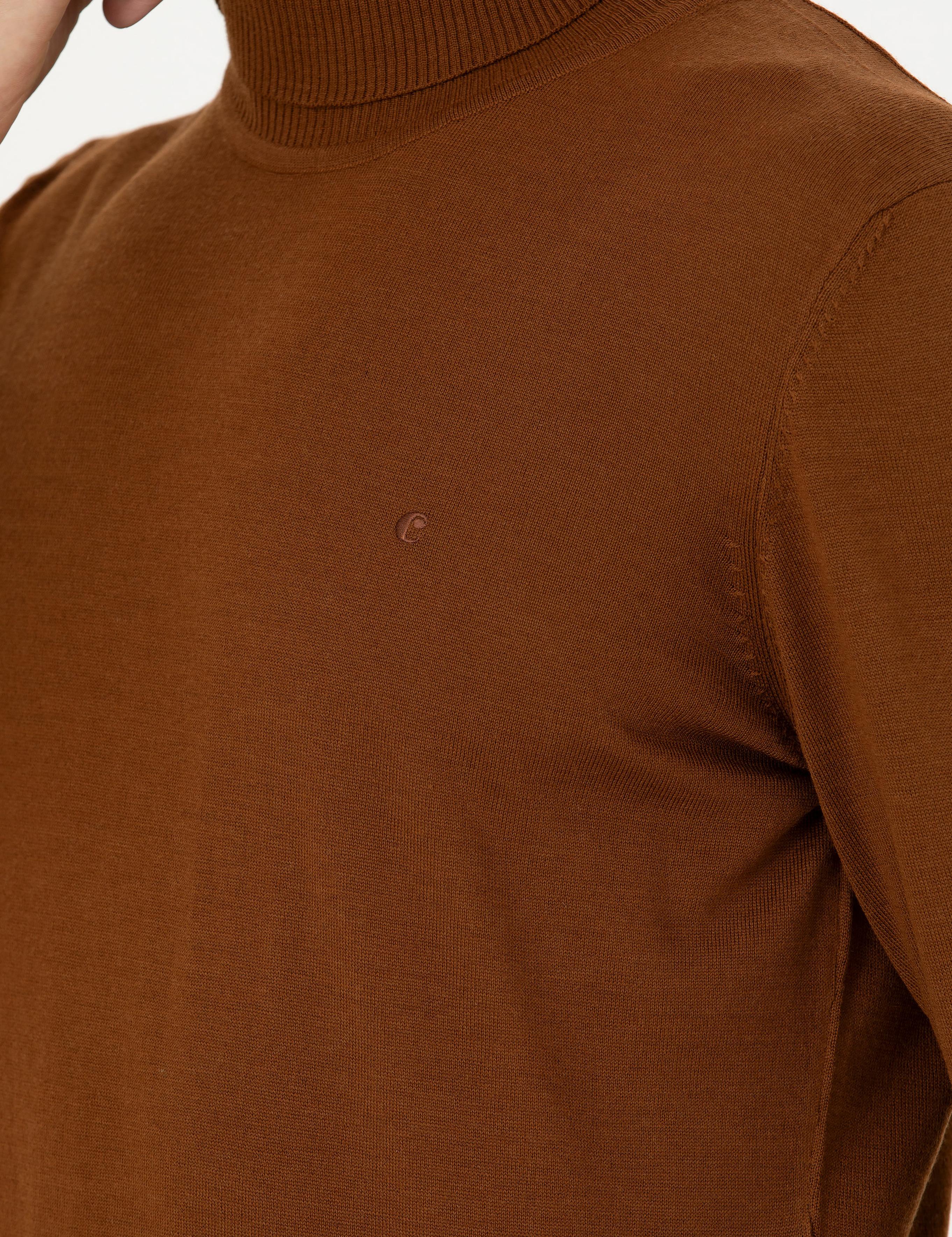 Kahverengi Slim Fit Balıkçı Yaka Basic Triko Kazak - 50270163058