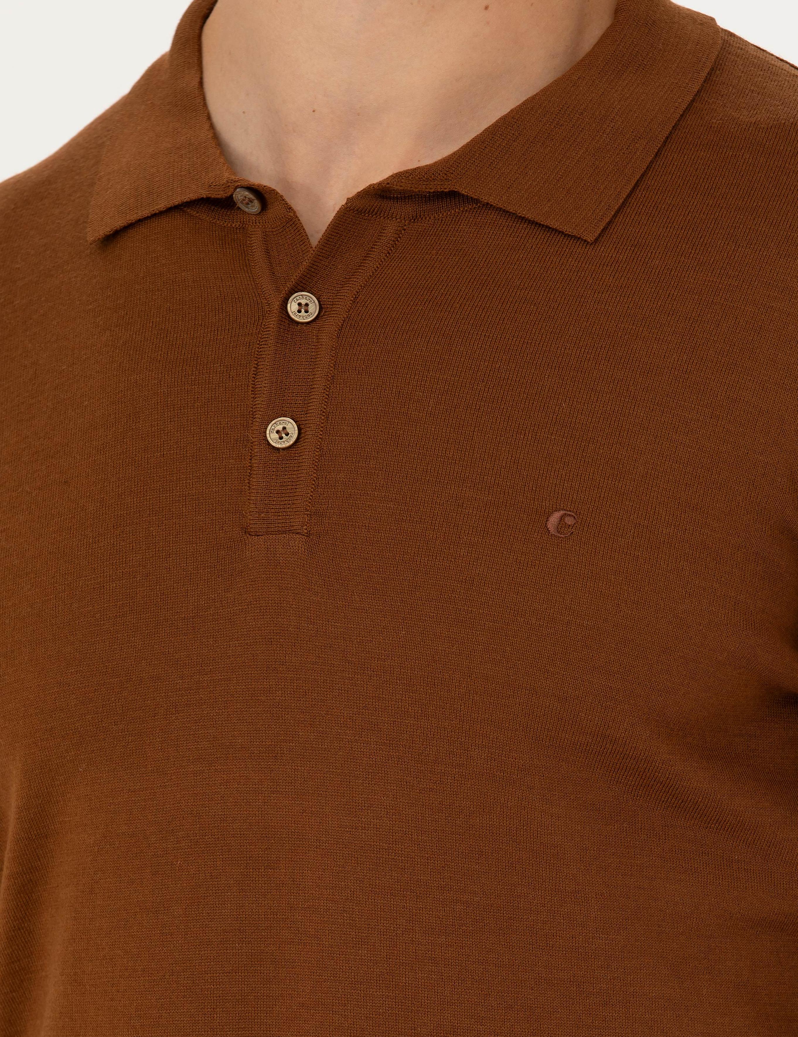 Kahverengi Slim Fit Polo Yaka Basic Triko Kazak - 50270169113