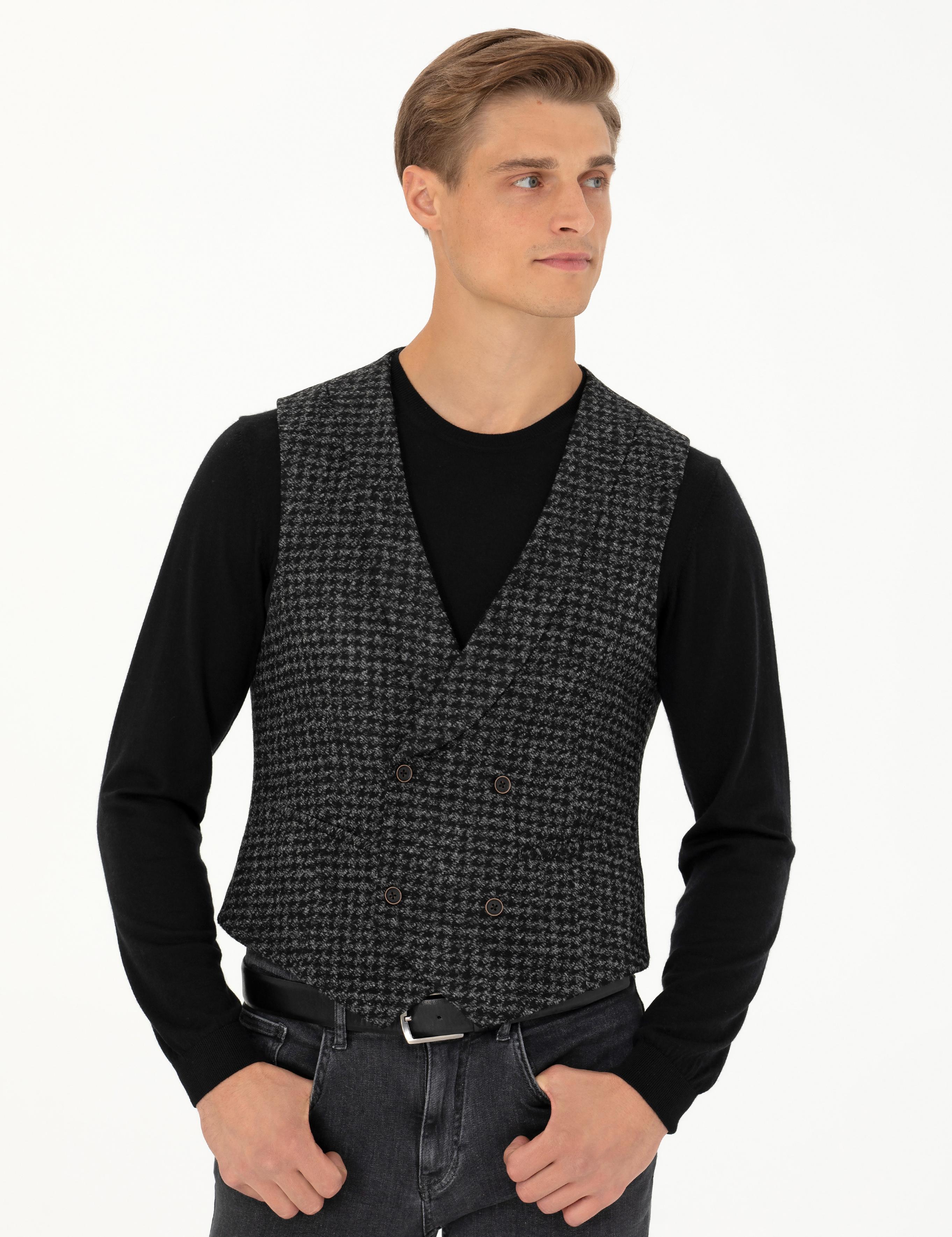Antrasit Slim Fit Yün Karışımlı Spor Yelek - 50276532002
