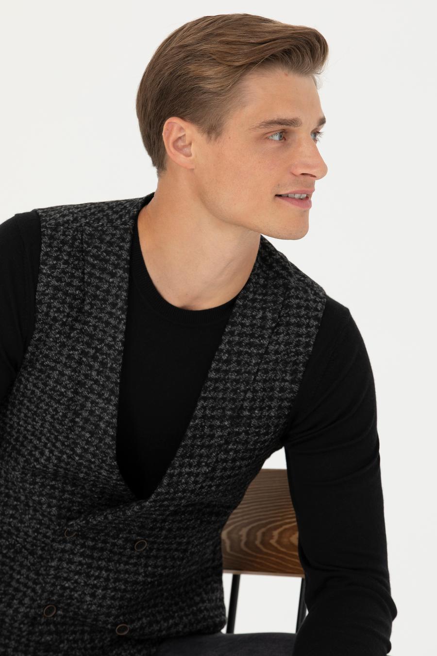Antrasit Slim Fit Yün Karışımlı Spor Yelek - 50276532002