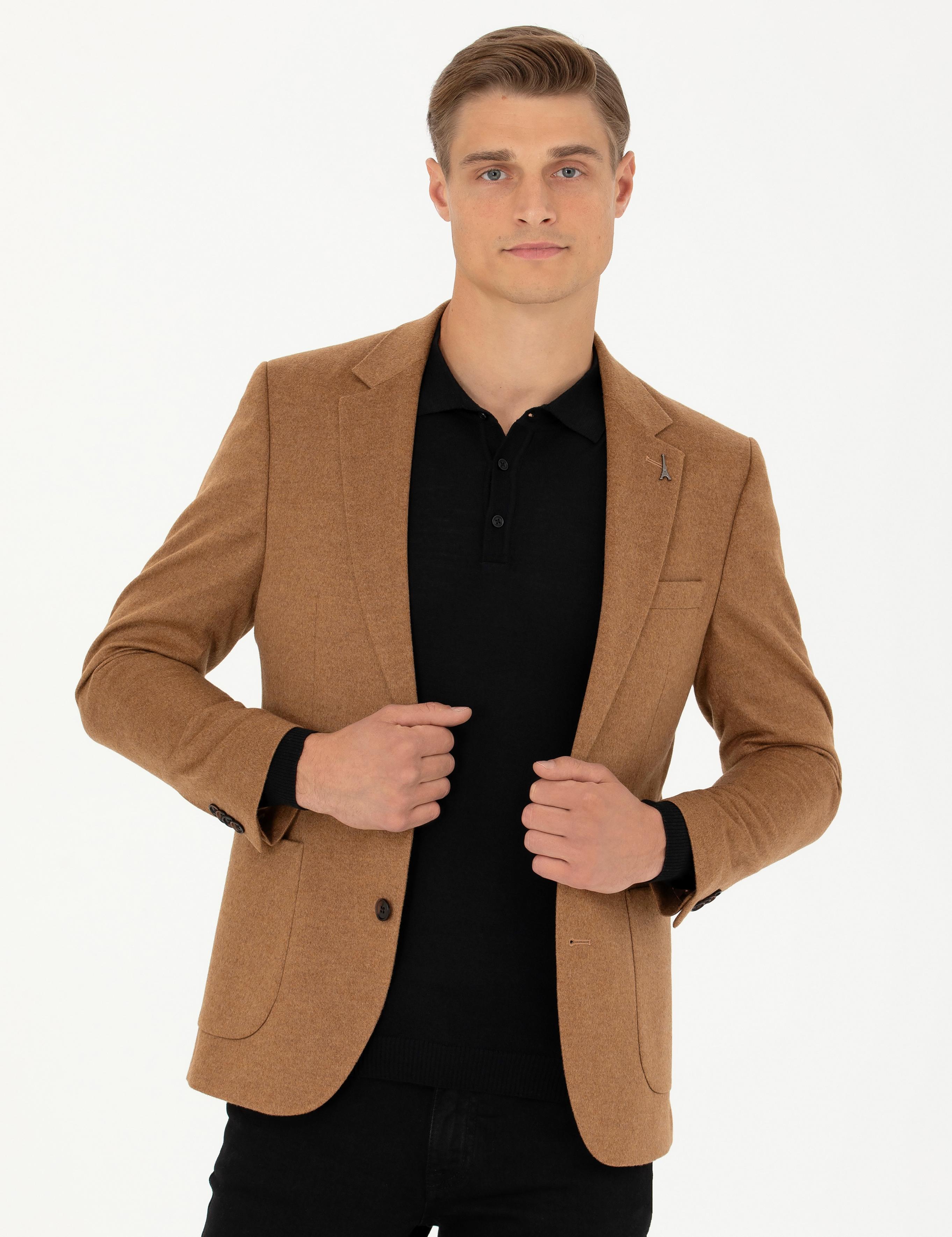 Camel Slim Fit Kaşmir Klasik Ceket - 50279527023