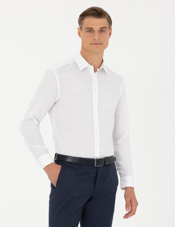 Beyaz Slim Fit Uzun Kollu Klasik Gömlek