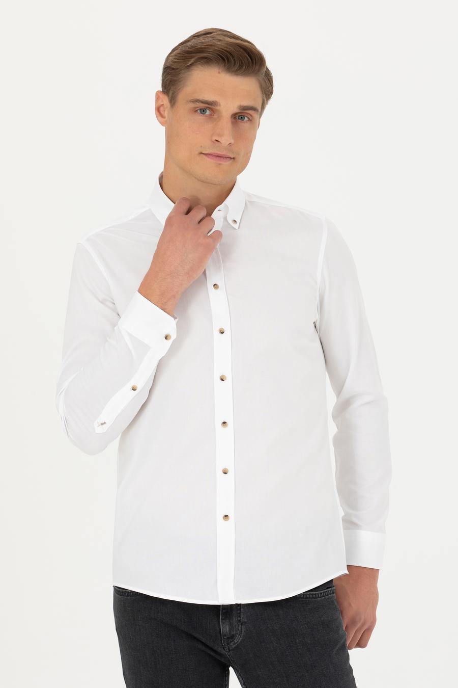 Beyaz Slim Fit %100 Pamuk Oxford Gömlek - 50270162092