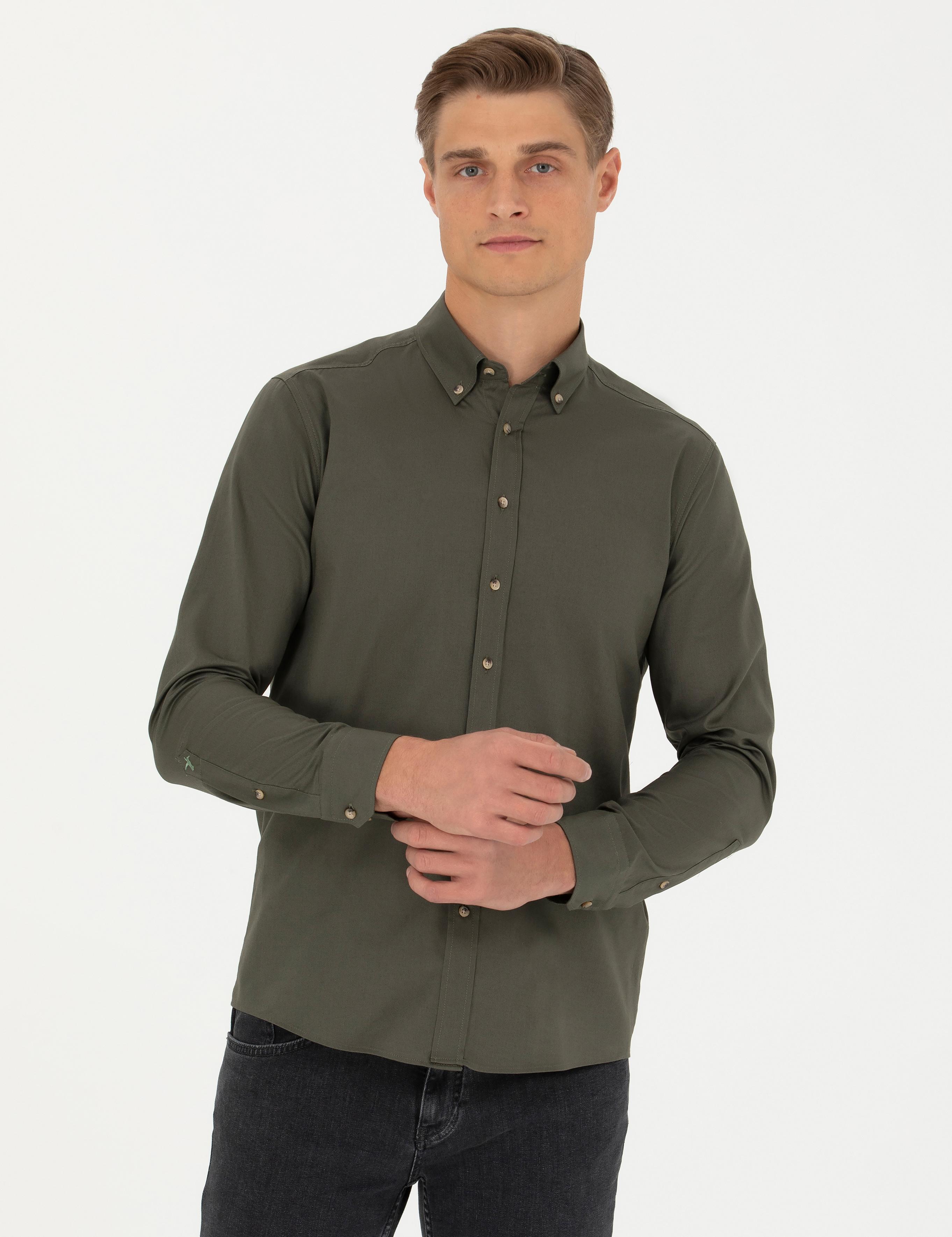 Haki Slim Fit %100 Pamuk Oxford Gömlek - 50270162099