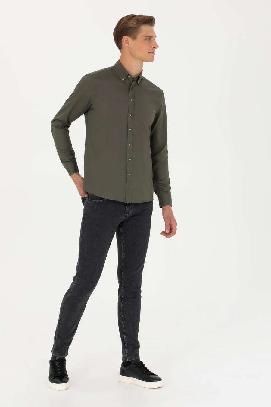 Haki Slim Fit %100 Pamuk Oxford Gömlek - 50270162099