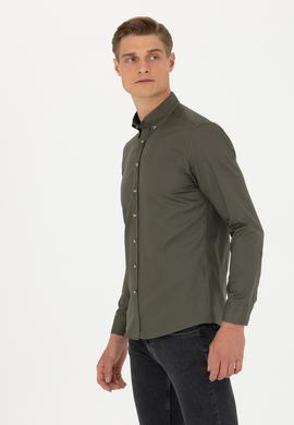 Haki Slim Fit %100 Pamuk Oxford Gömlek