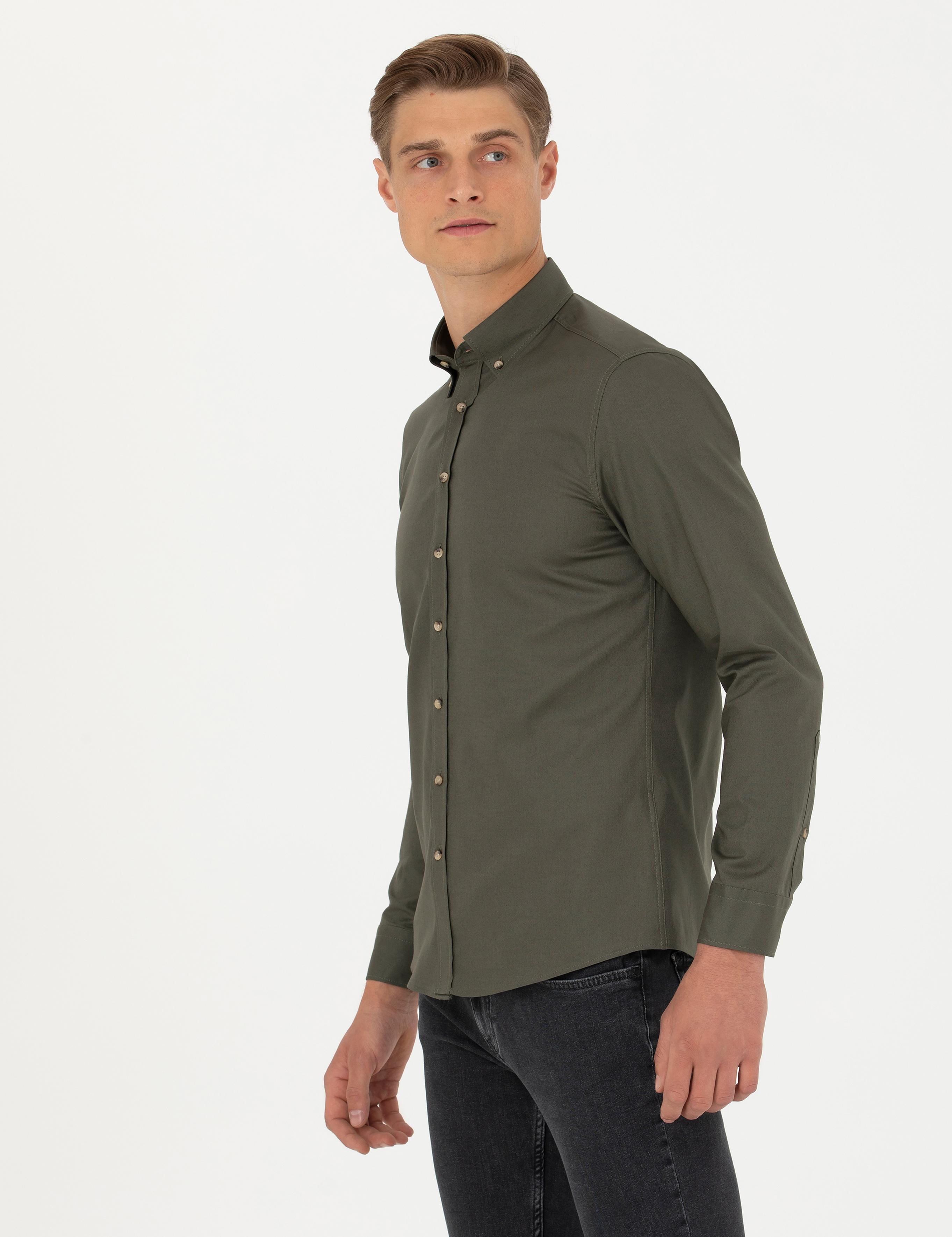 Haki Slim Fit %100 Pamuk Oxford Gömlek - 50270162099
