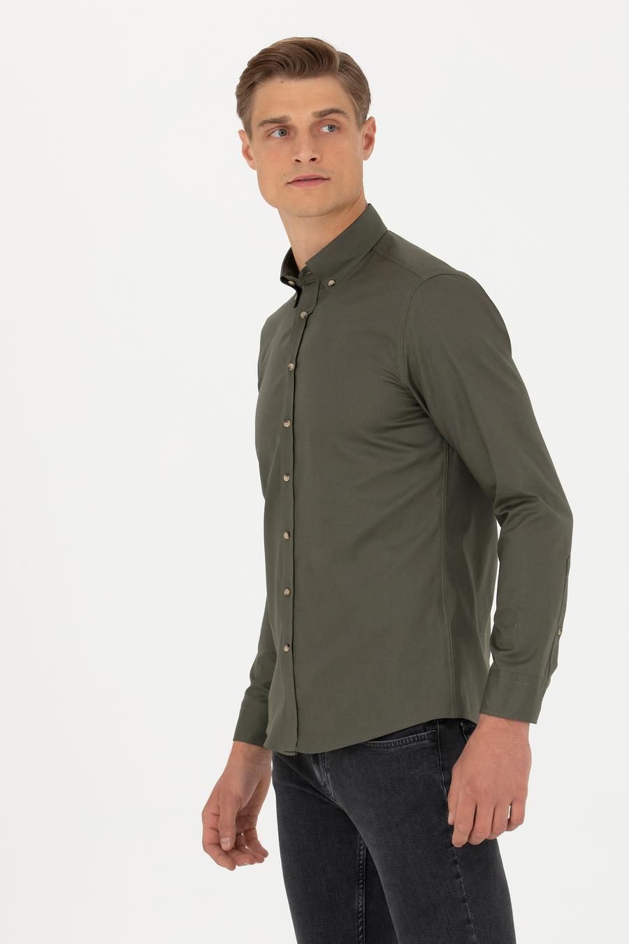 Haki Slim Fit %100 Pamuk Oxford Gömlek - 50270162099