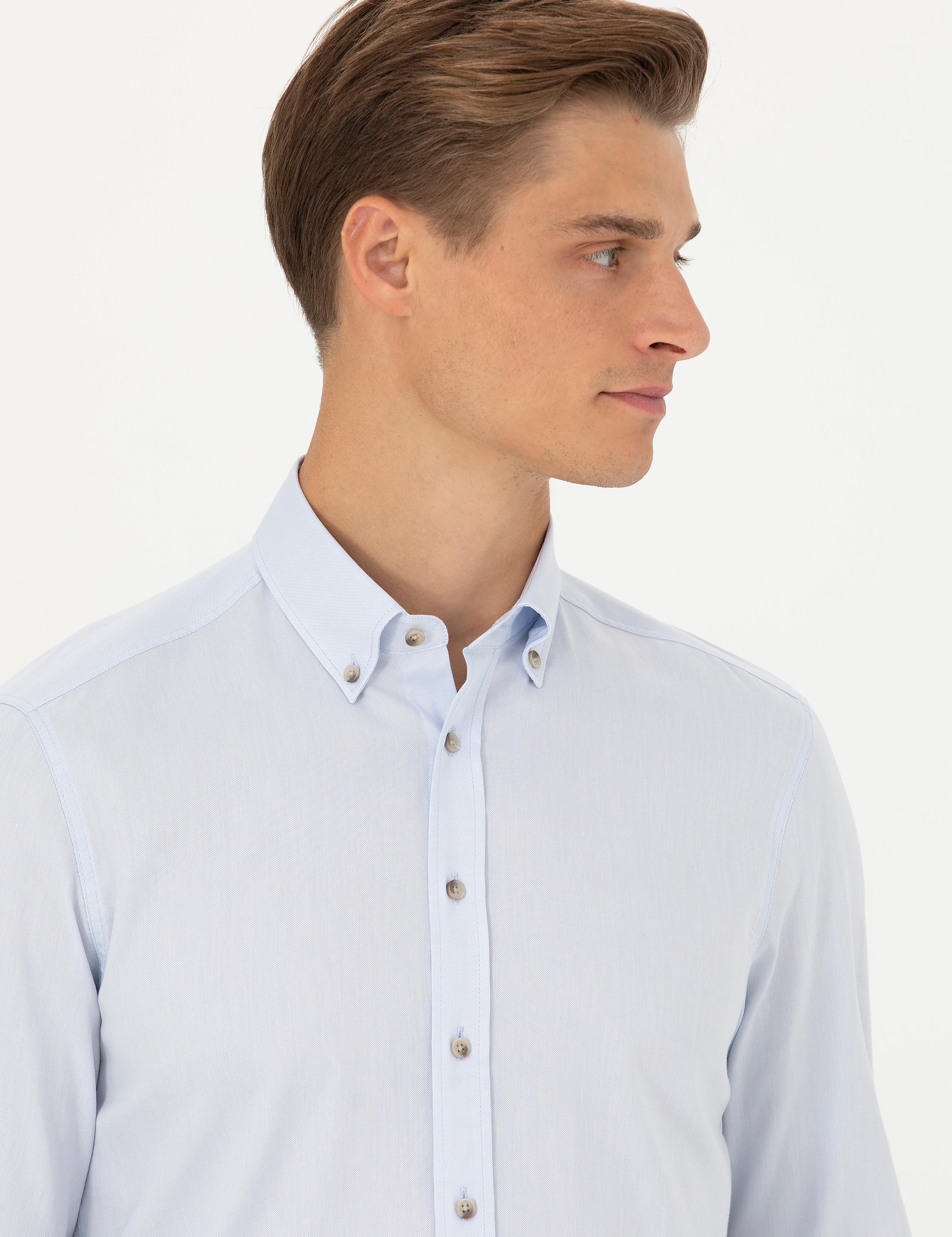 Açık Mavi Slim Fit %100 Pamuk Oxford Gömlek - 50270162111