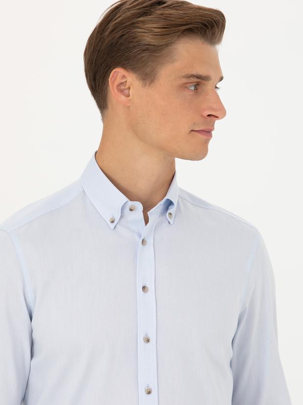 Açık Mavi Slim Fit %100 Pamuk Oxford Gömlek