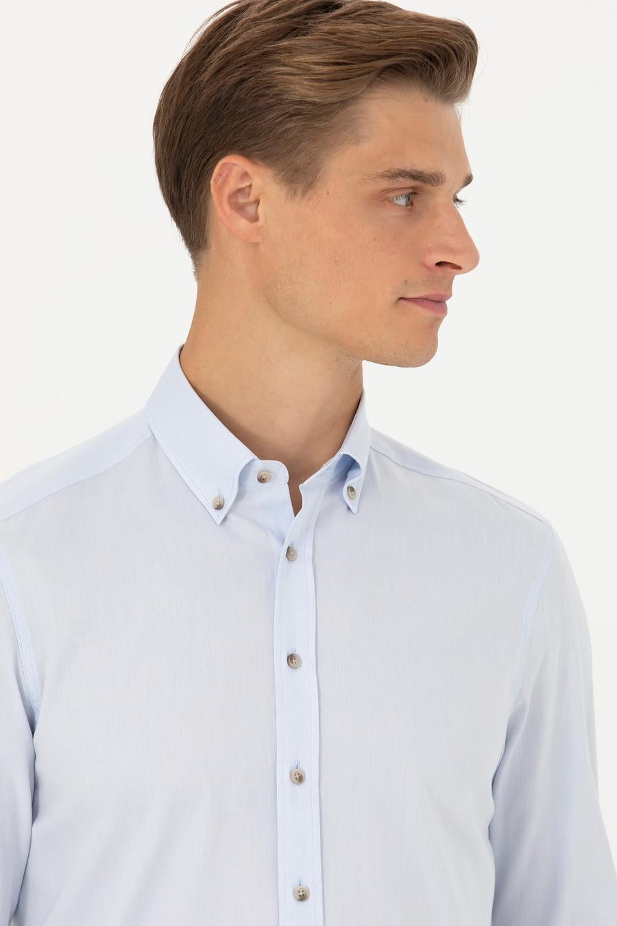 Açık Mavi Slim Fit %100 Pamuk Oxford Gömlek - 50270162111
