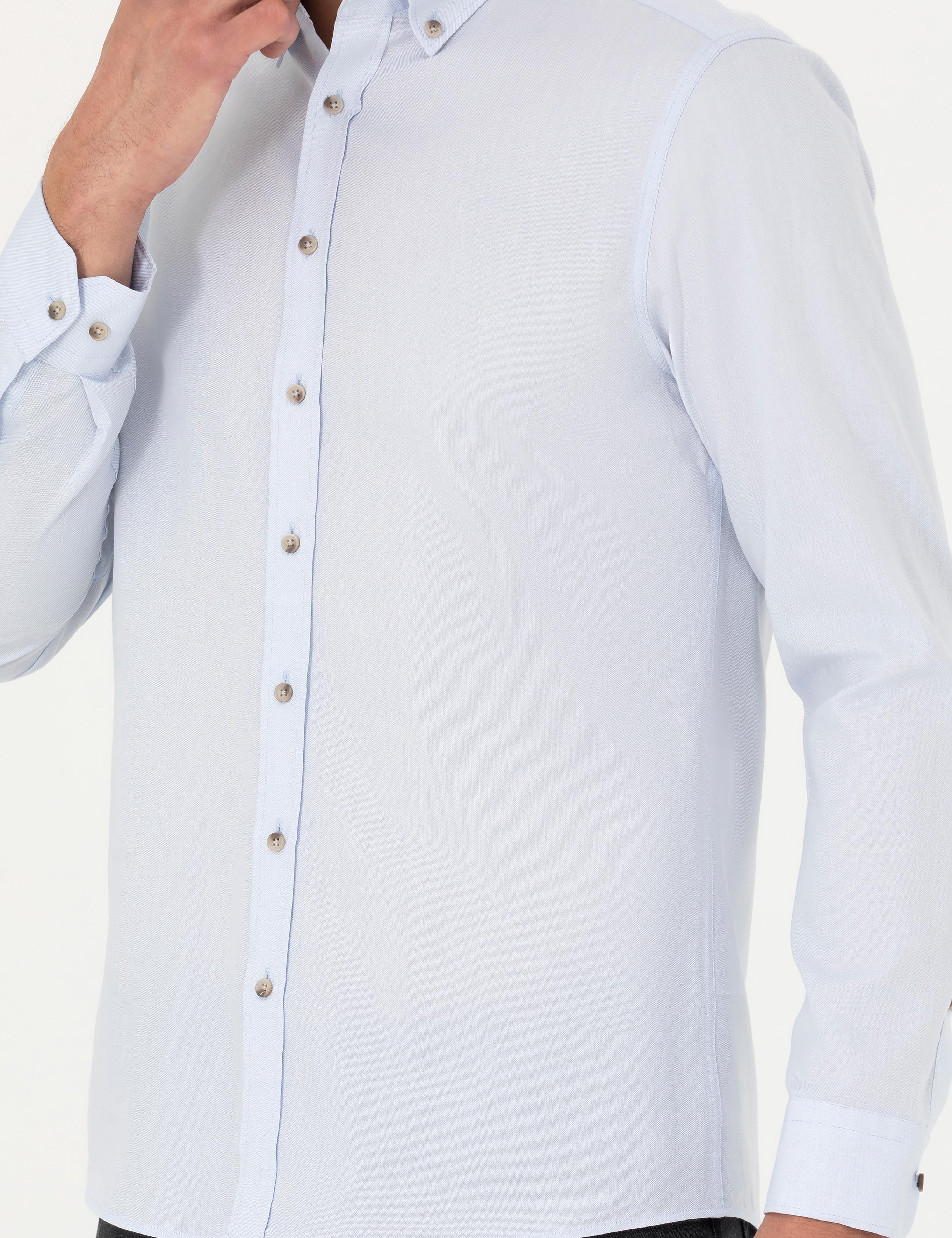 Açık Mavi Slim Fit %100 Pamuk Oxford Gömlek - 50270162111