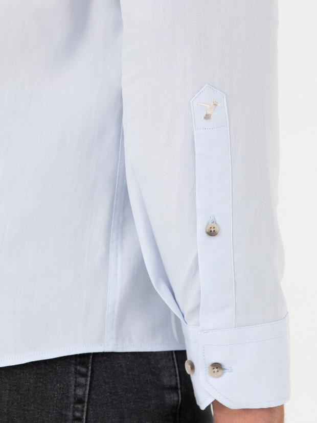 Açık Mavi Slim Fit %100 Pamuk Oxford Gömlek
