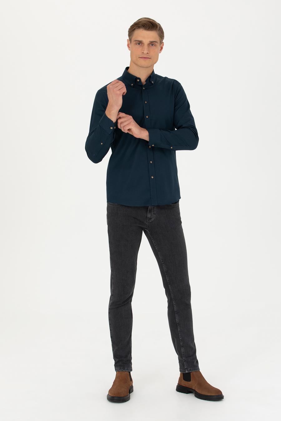 Lacivert Slim Fit %100 Pamuk Oxford Gömlek - 50270162122
