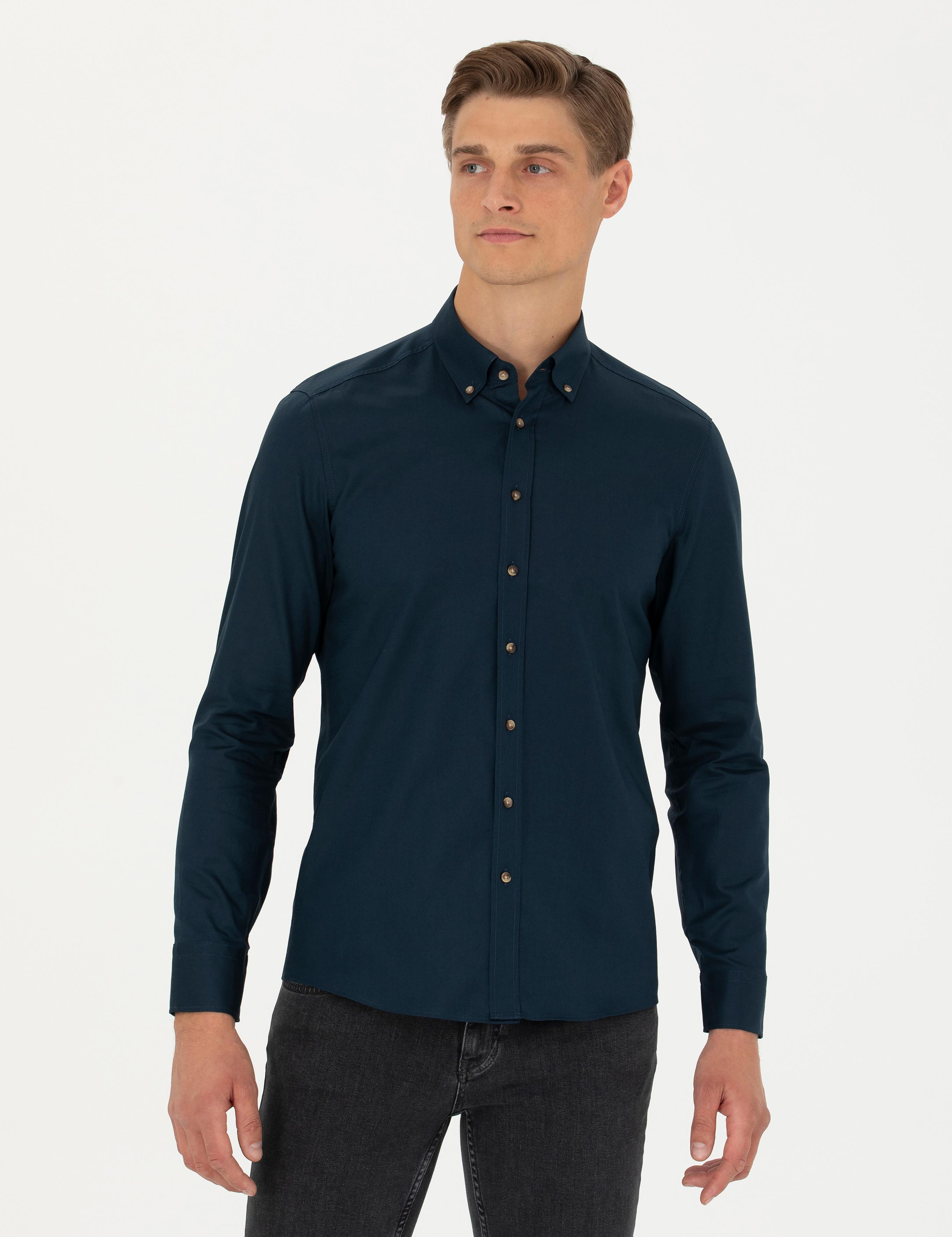 Lacivert Slim Fit %100 Pamuk Oxford Gömlek - 50270162122