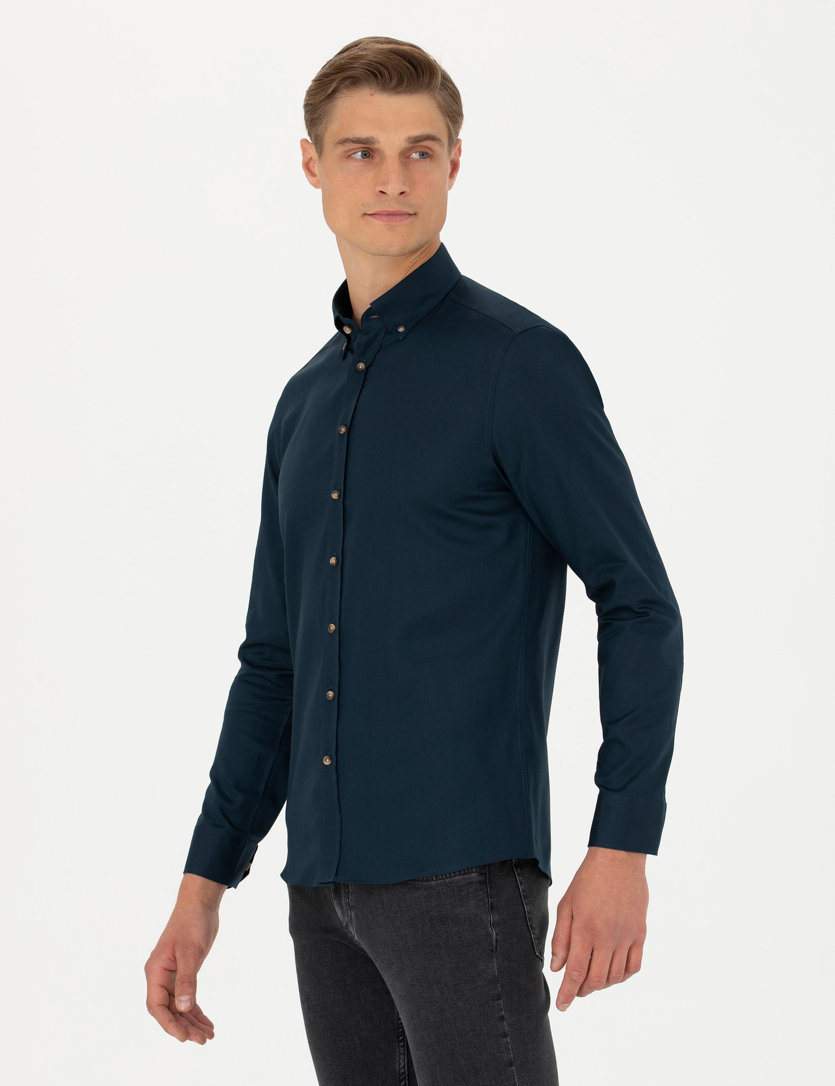 Lacivert Slim Fit %100 Pamuk Oxford Gömlek - 50270162122