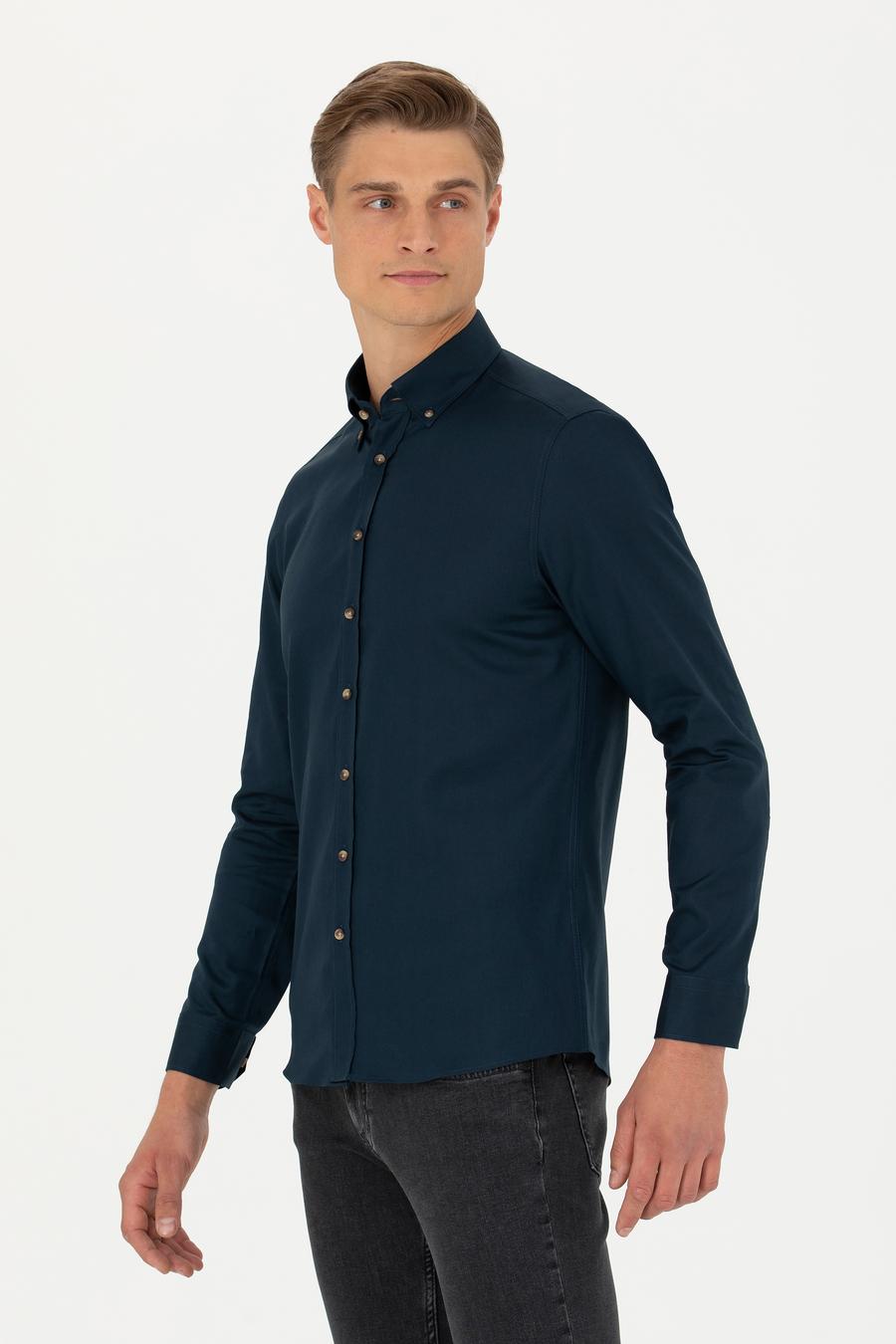 Lacivert Slim Fit %100 Pamuk Oxford Gömlek - 50270162122