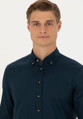 Lacivert Slim Fit %100 Pamuk Oxford Gömlek