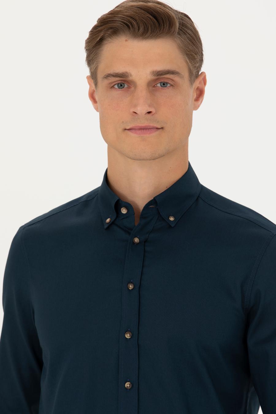 Lacivert Slim Fit %100 Pamuk Oxford Gömlek - 50270162122