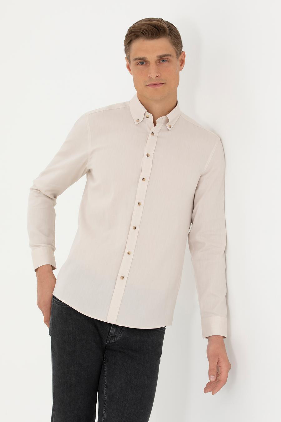 Bej Slim Fit %100 Pamuk Oxford Gömlek - 50270162145
