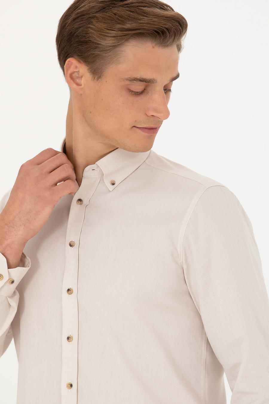 Bej Slim Fit %100 Pamuk Oxford Gömlek - 50270162145