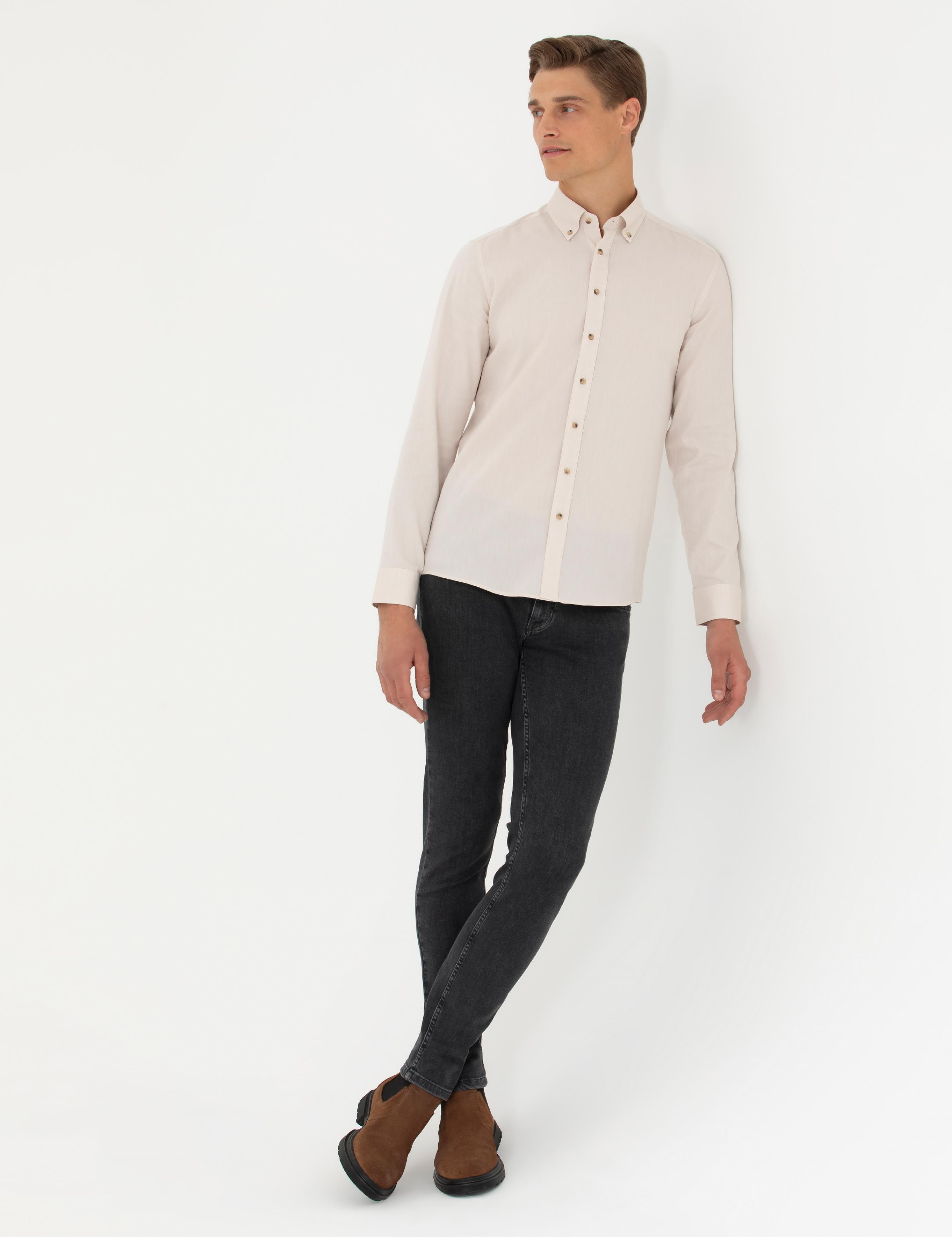 Bej Slim Fit %100 Pamuk Oxford Gömlek - 50270162145