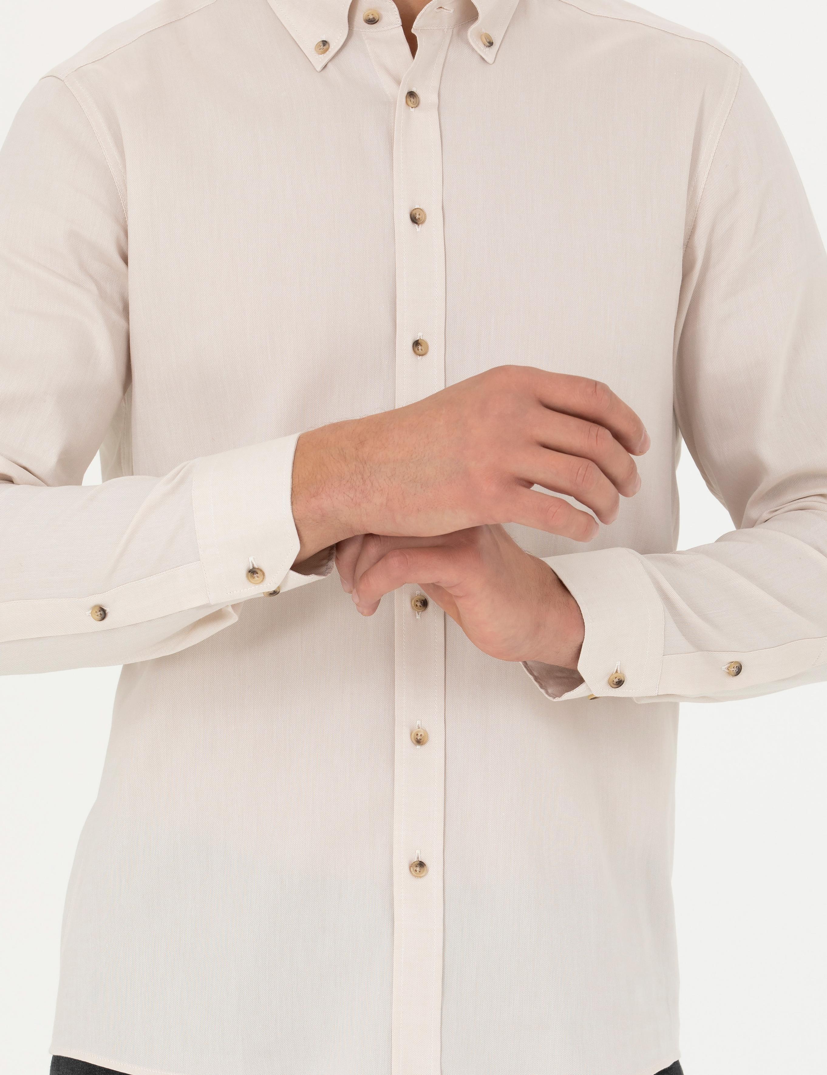 Bej Slim Fit %100 Pamuk Oxford Gömlek - 50270162145