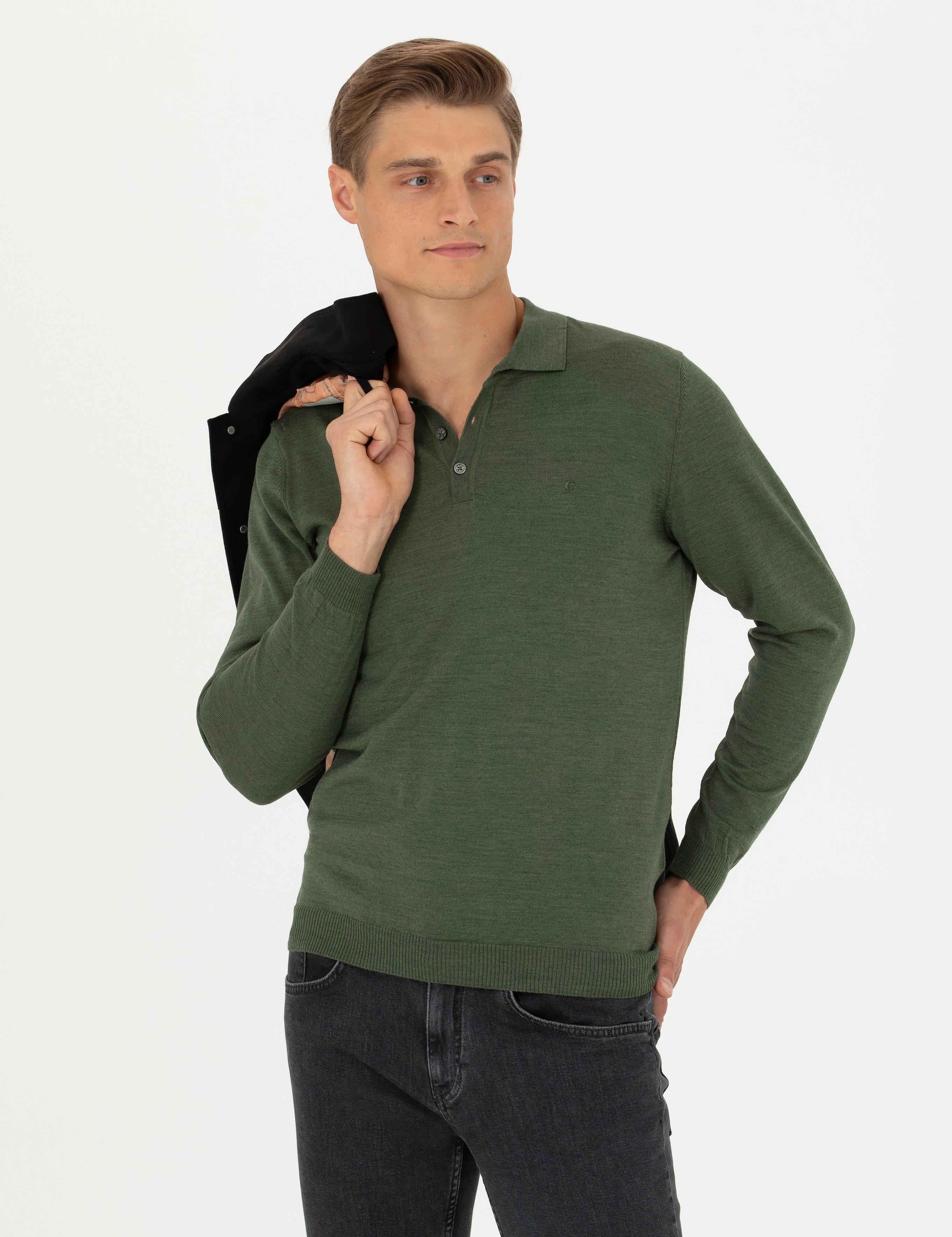 Haki Slim Fit Polo Yaka Basic Triko Kazak - 50270169021