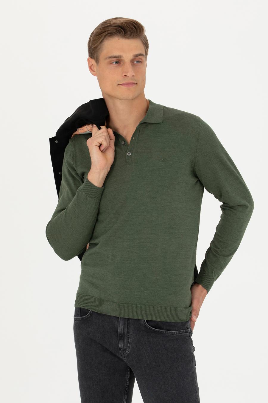 Haki Slim Fit Polo Yaka Basic Triko Kazak - 50270169021