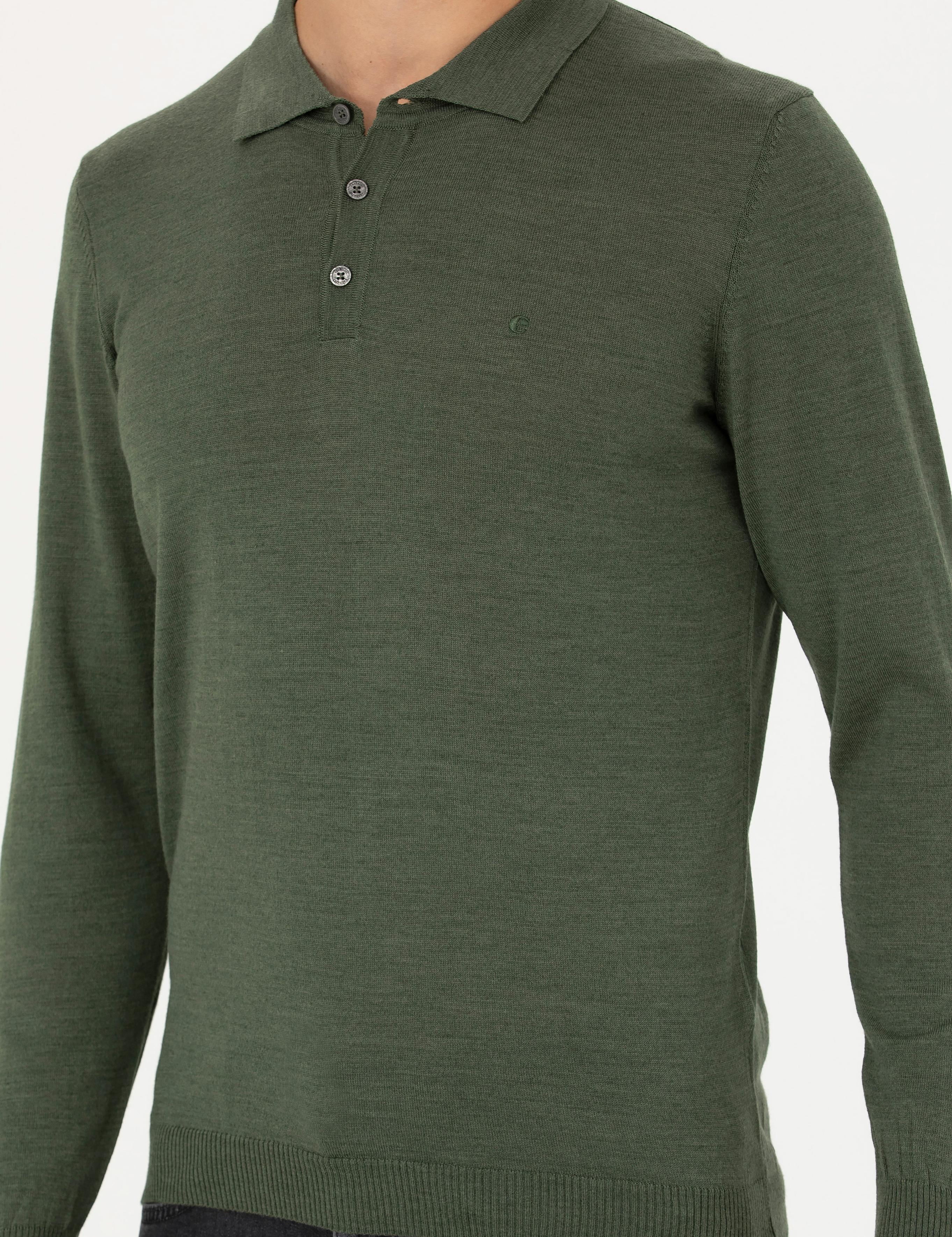 Haki Slim Fit Polo Yaka Basic Triko Kazak - 50270169021