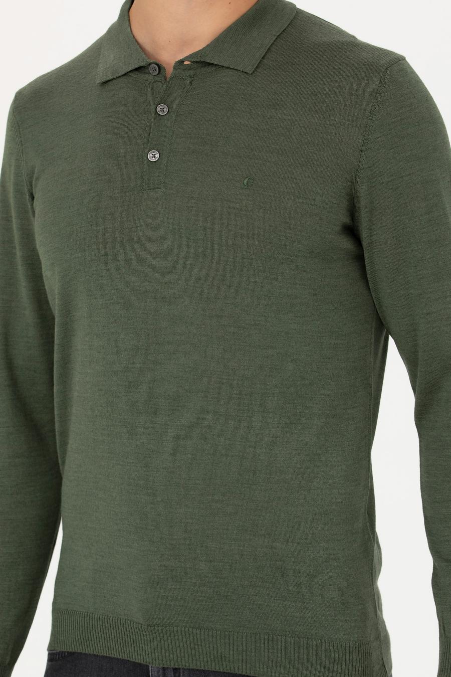 Haki Slim Fit Polo Yaka Basic Triko Kazak - 50270169021