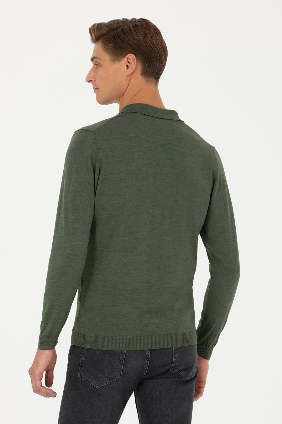 Haki Slim Fit Polo Yaka Basic Triko Kazak - 50270169021