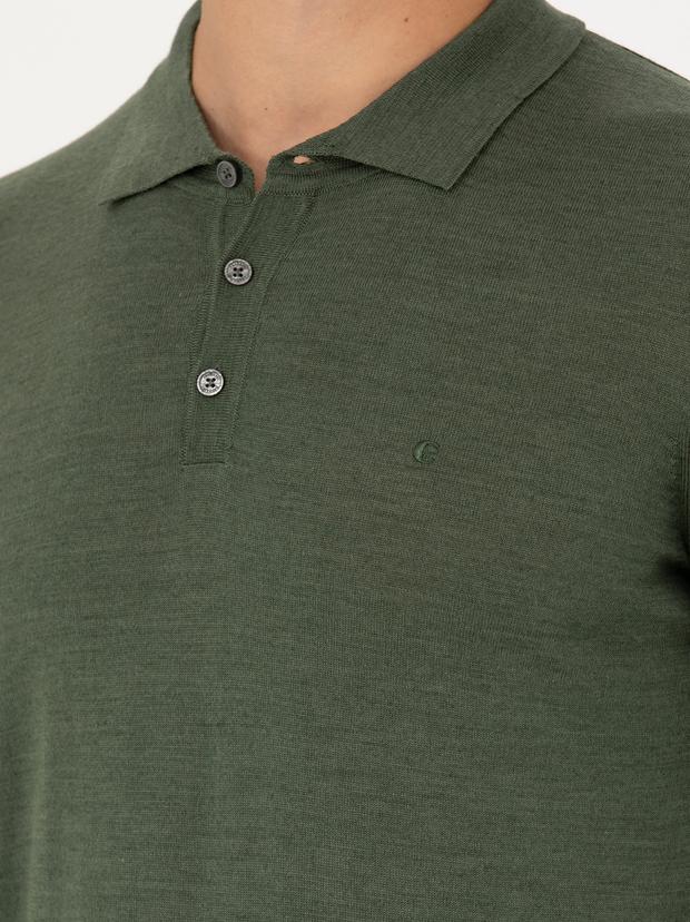 Haki Slim Fit Polo Yaka Basic Triko Kazak