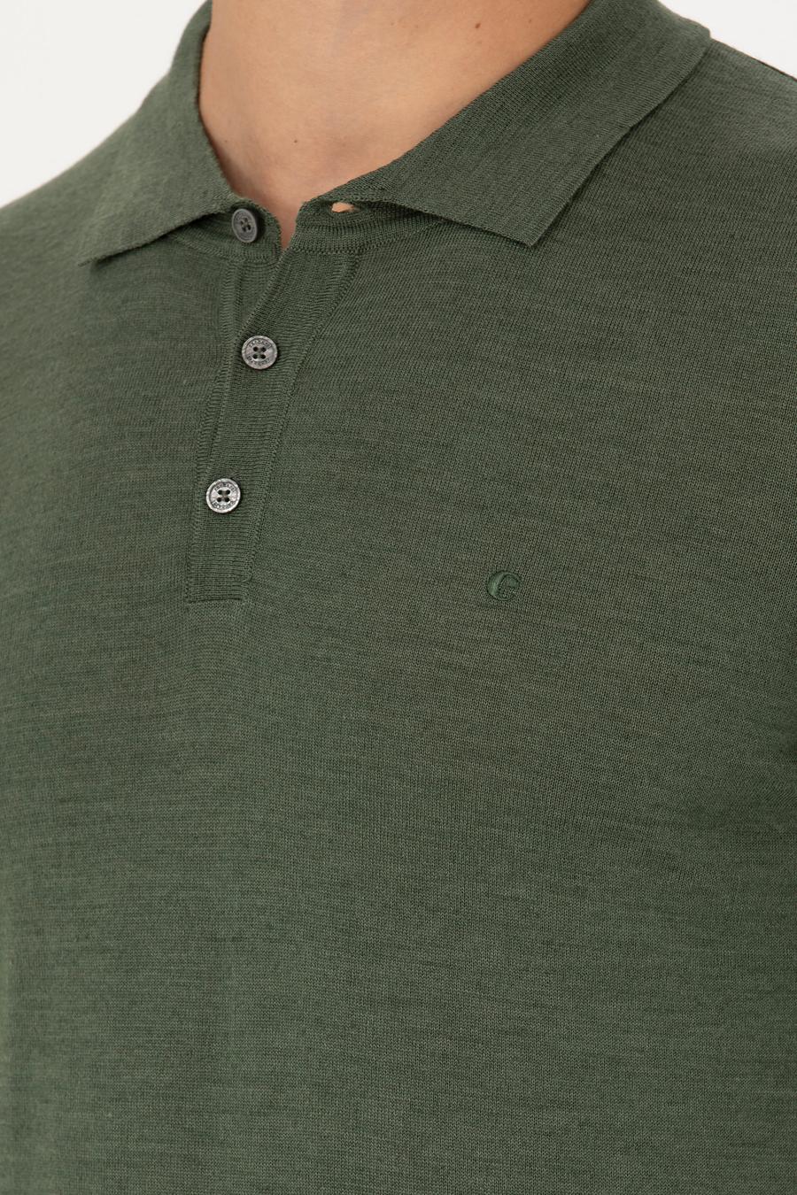 Haki Slim Fit Polo Yaka Basic Triko Kazak - 50270169021