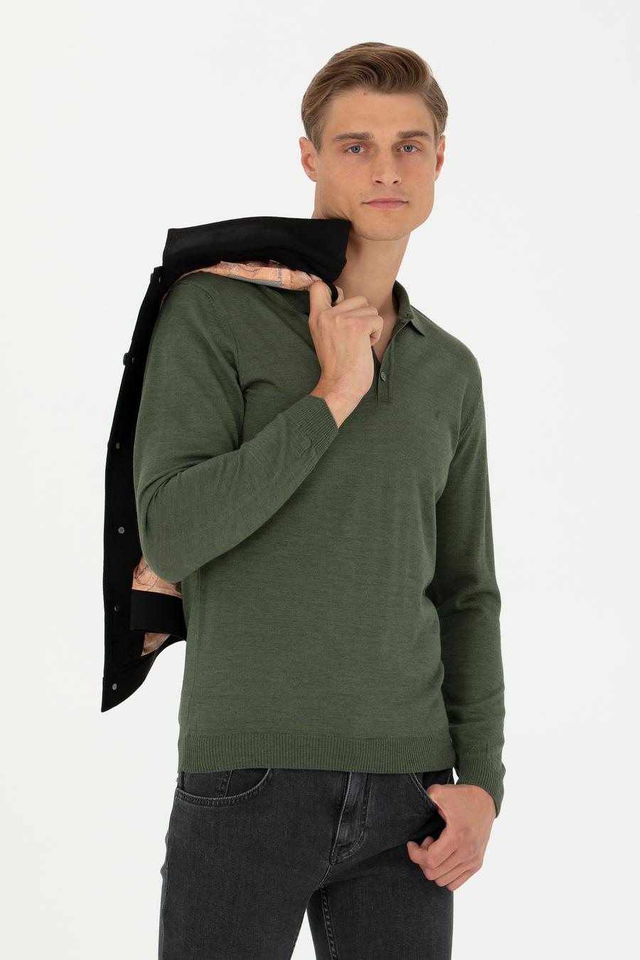 Haki Slim Fit Polo Yaka Basic Triko Kazak - 50270169021