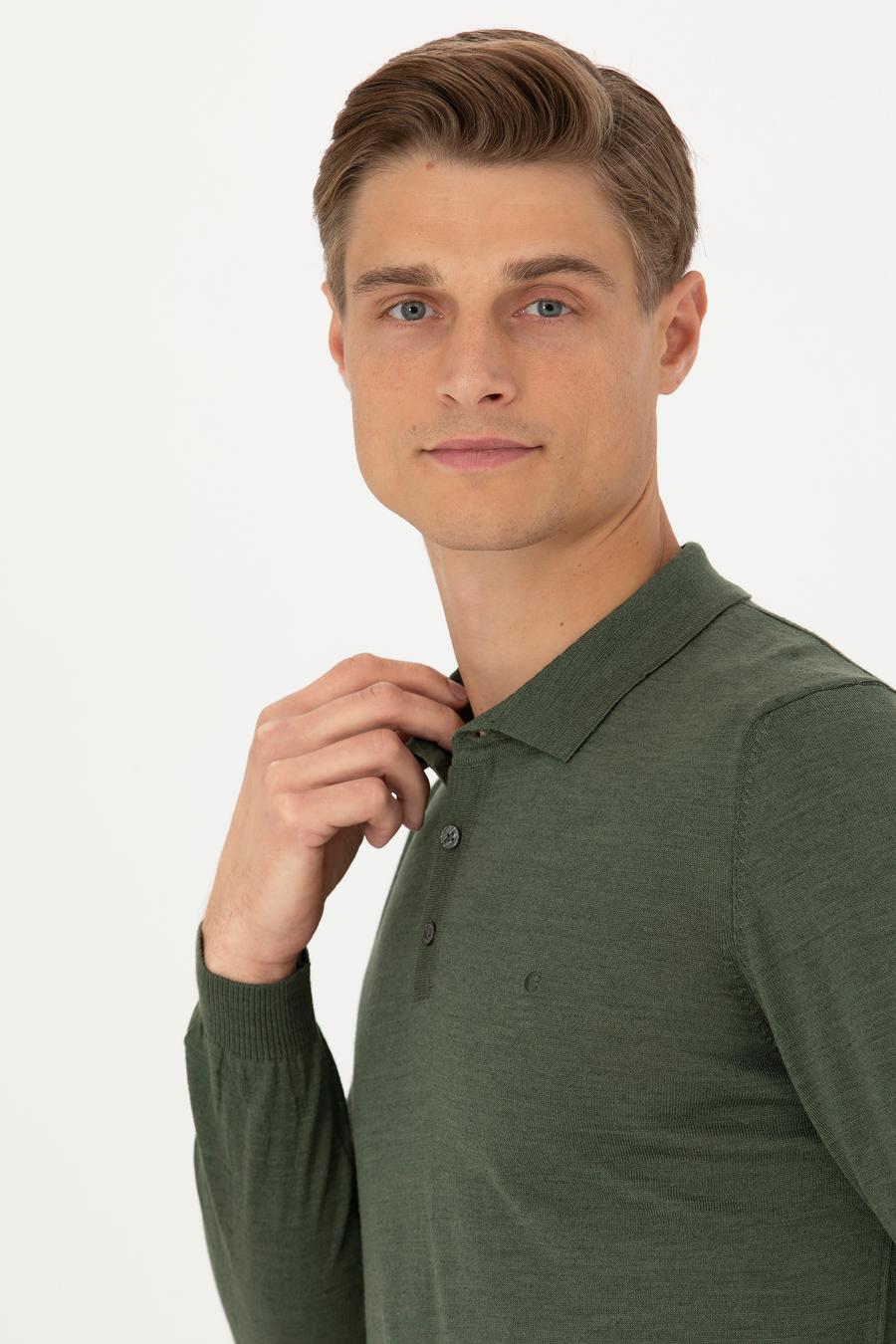 Haki Slim Fit Polo Yaka Basic Triko Kazak - 50270169021
