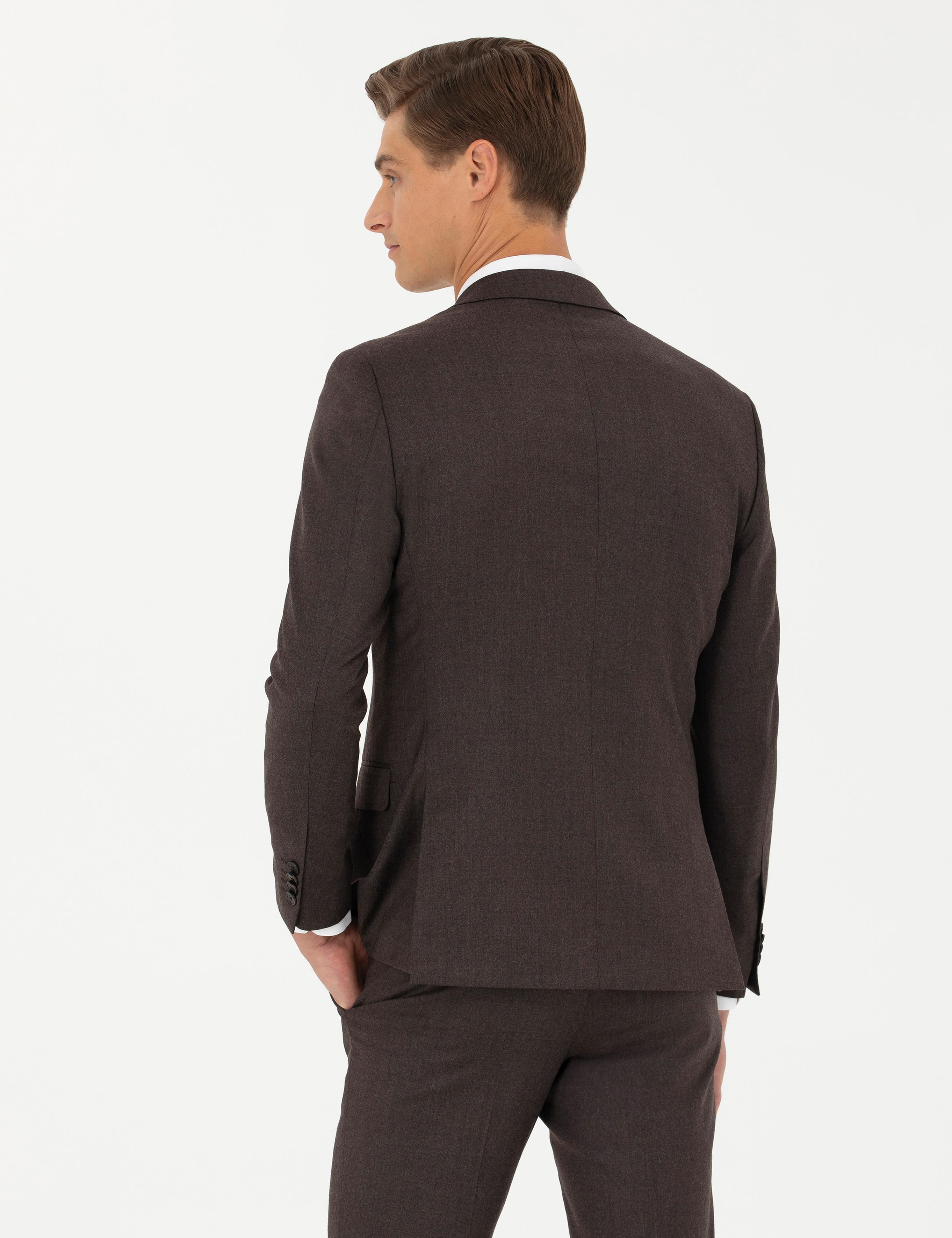 Kahverengi Slim Fit Yün Karışımlı Klasik Ceket - 50270152083