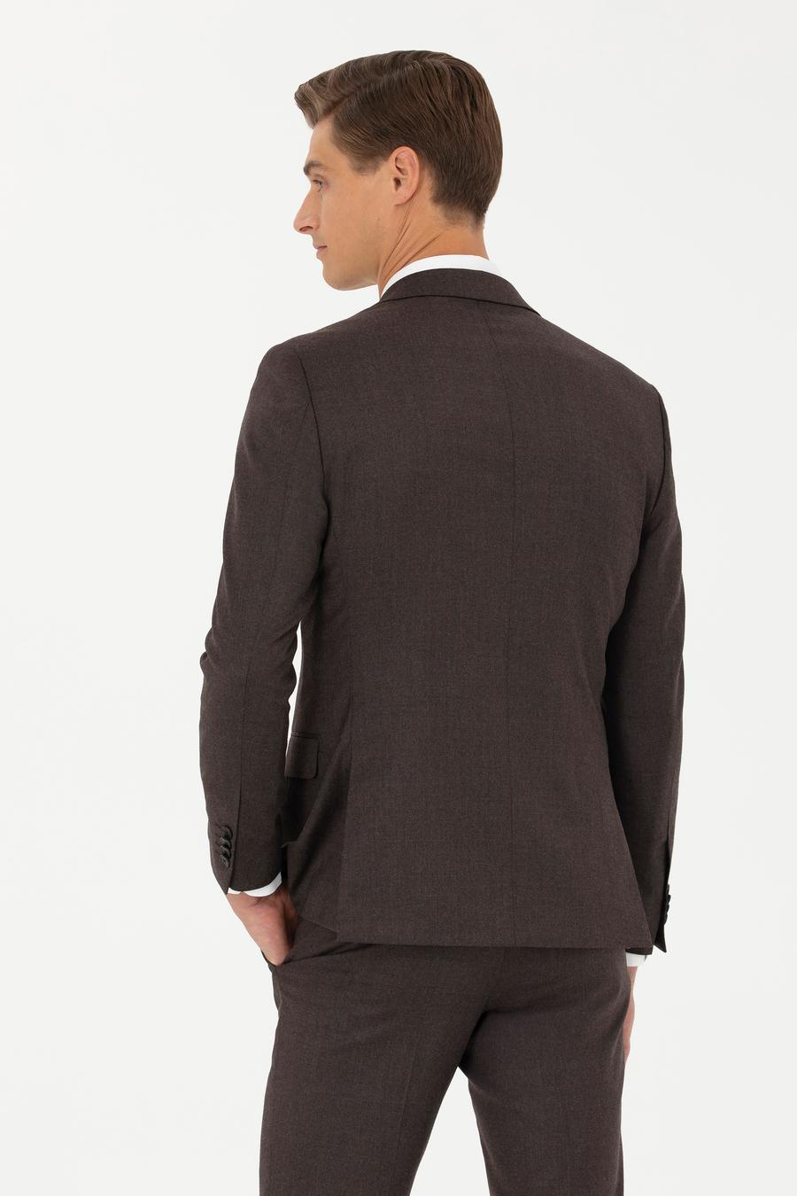 Kahverengi Slim Fit Yün Karışımlı Klasik Ceket - 50270152083