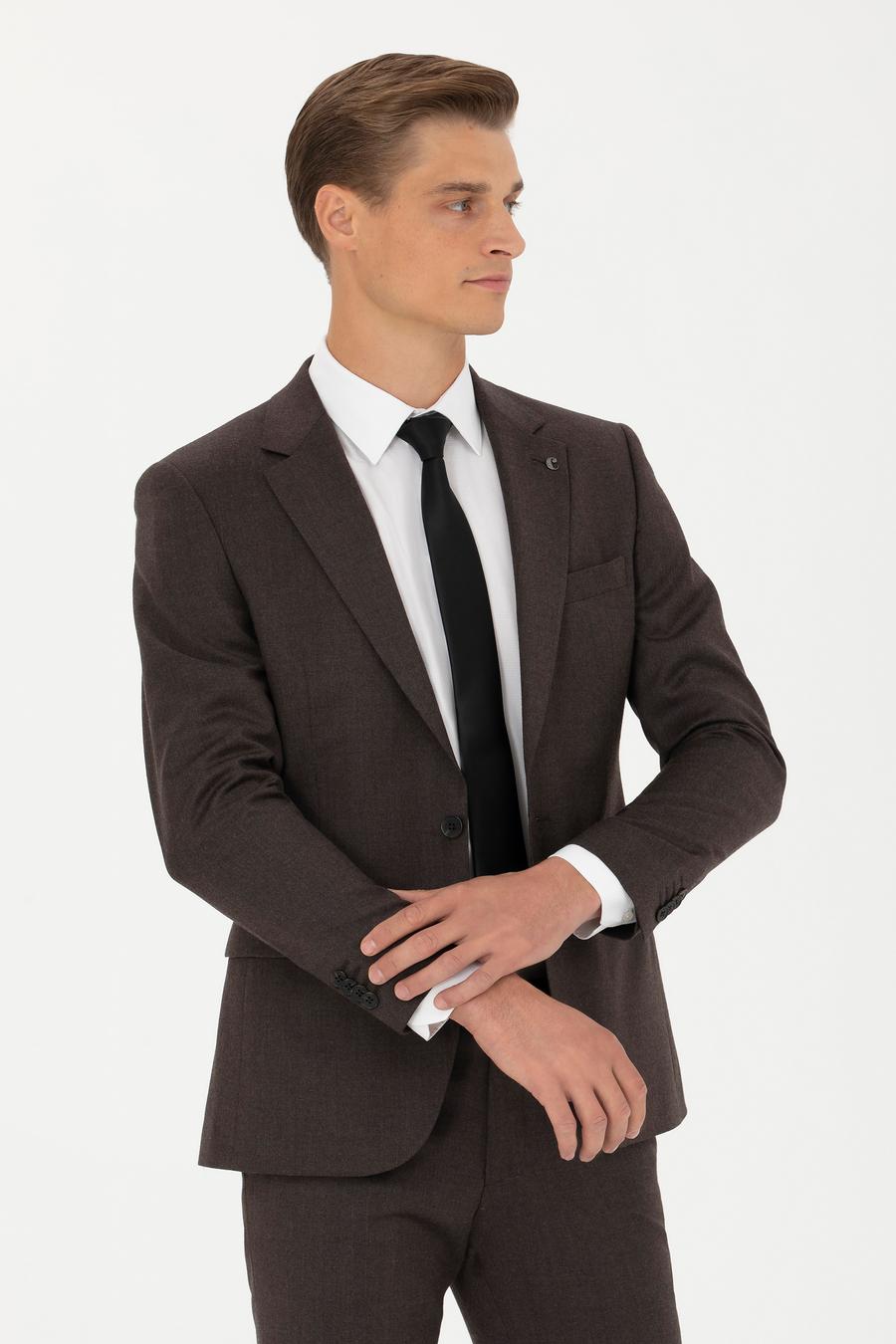 Kahverengi Slim Fit Yün Karışımlı Klasik Ceket - 50270152083