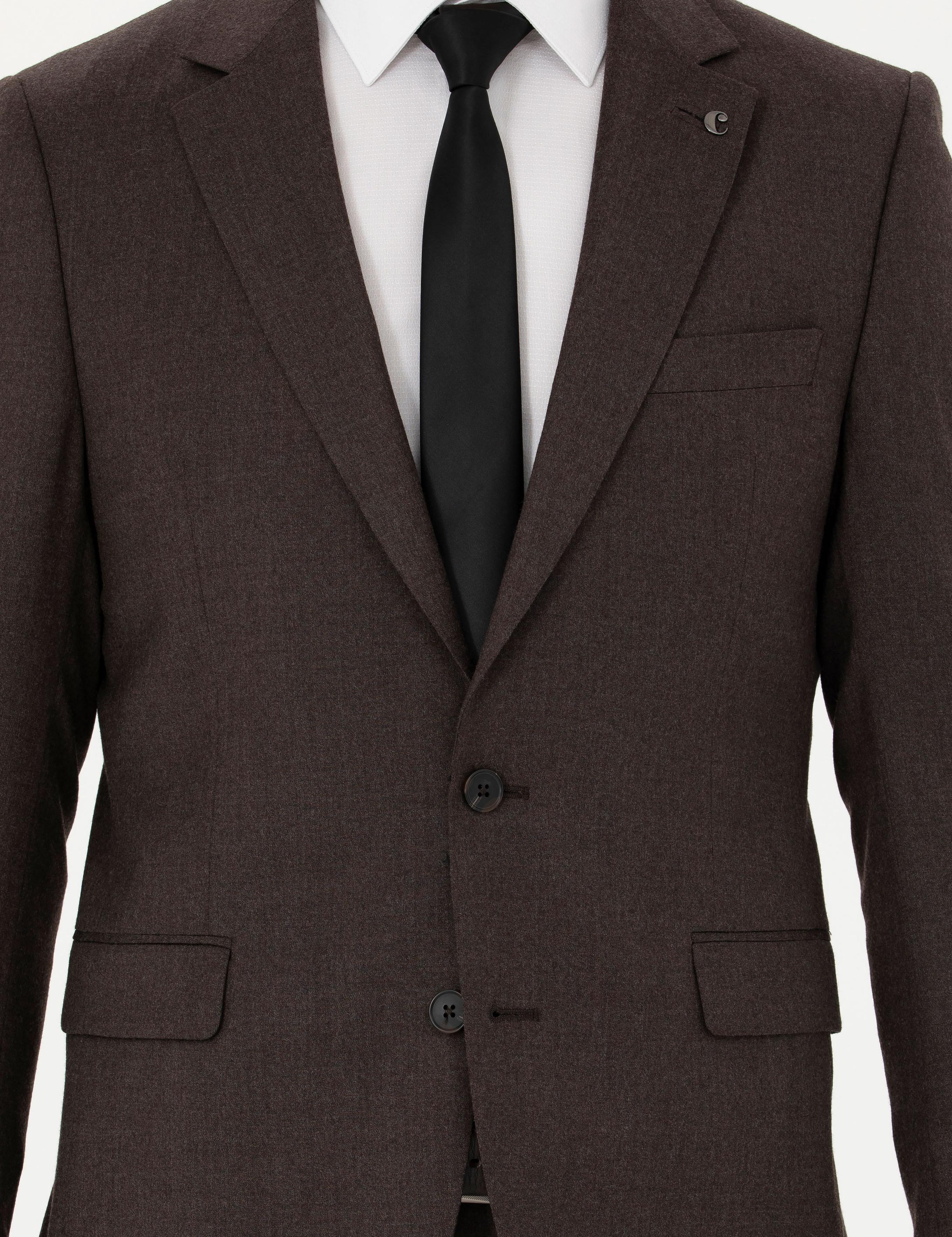 Kahverengi Slim Fit Yün Karışımlı Klasik Ceket - 50270152083