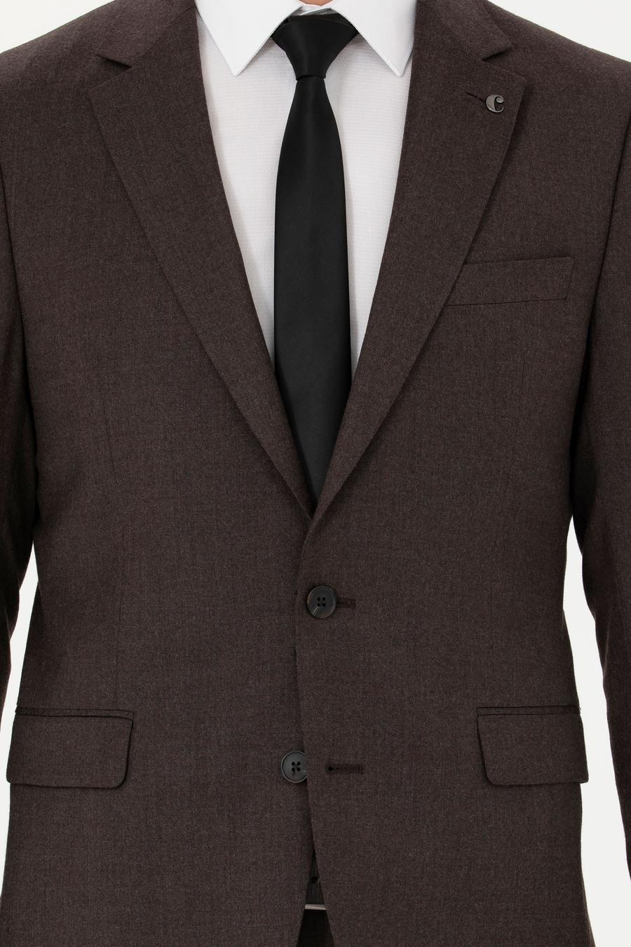 Kahverengi Slim Fit Yün Karışımlı Klasik Ceket - 50270152083