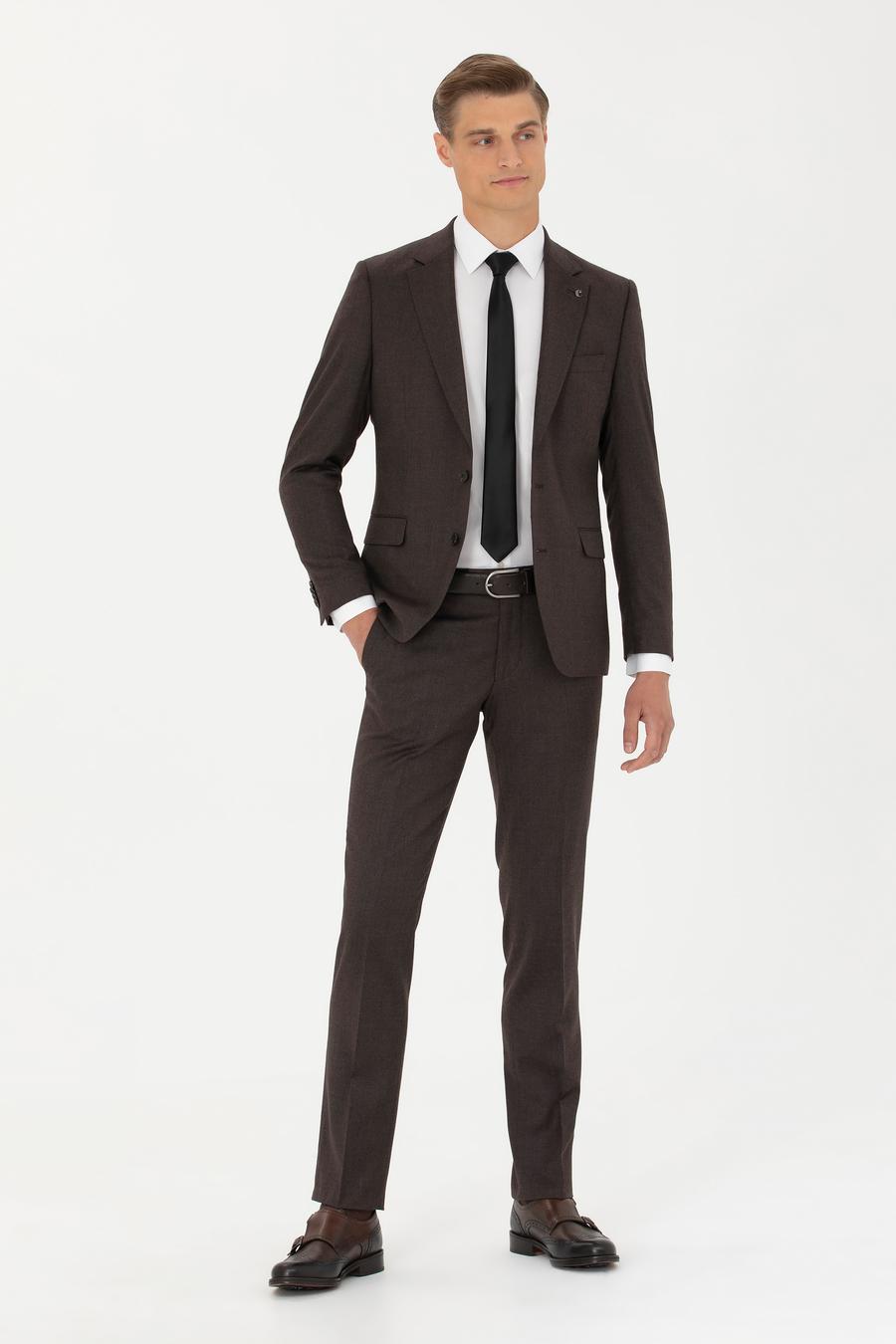 Kahverengi Slim Fit Yün Karışımlı Klasik Ceket - 50270152083