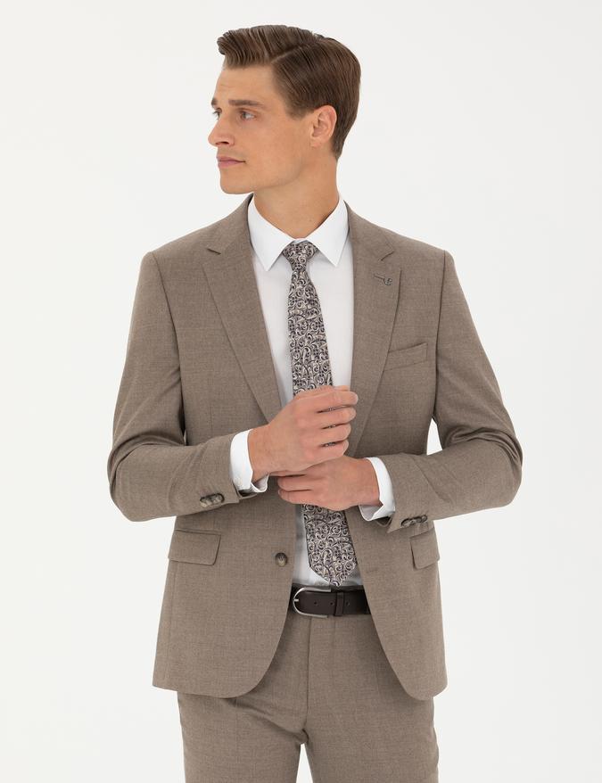 Camel Slim Fit Yün Karışımlı Klasik Ceket