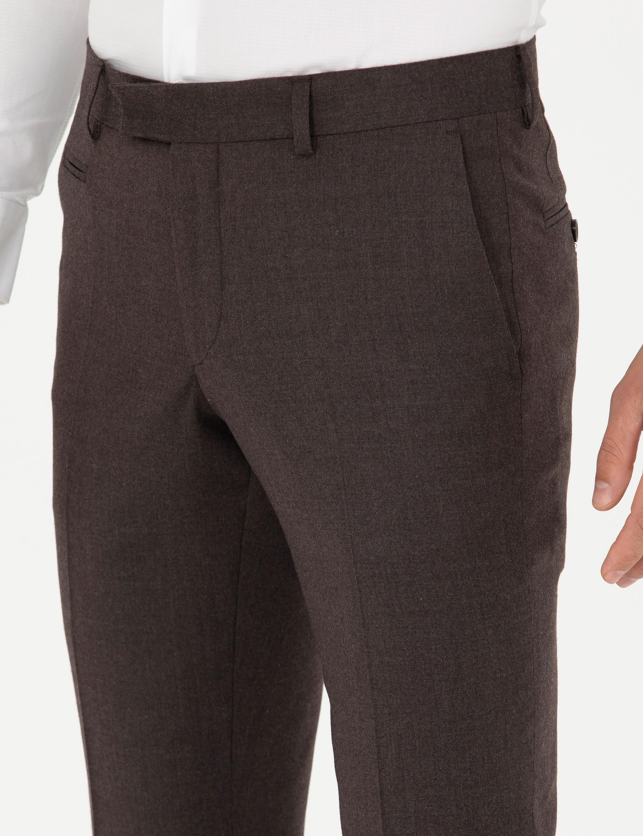 Kahverengi Slim Fit Yün Karışımlı Kumaş Pantolon - 50270151051