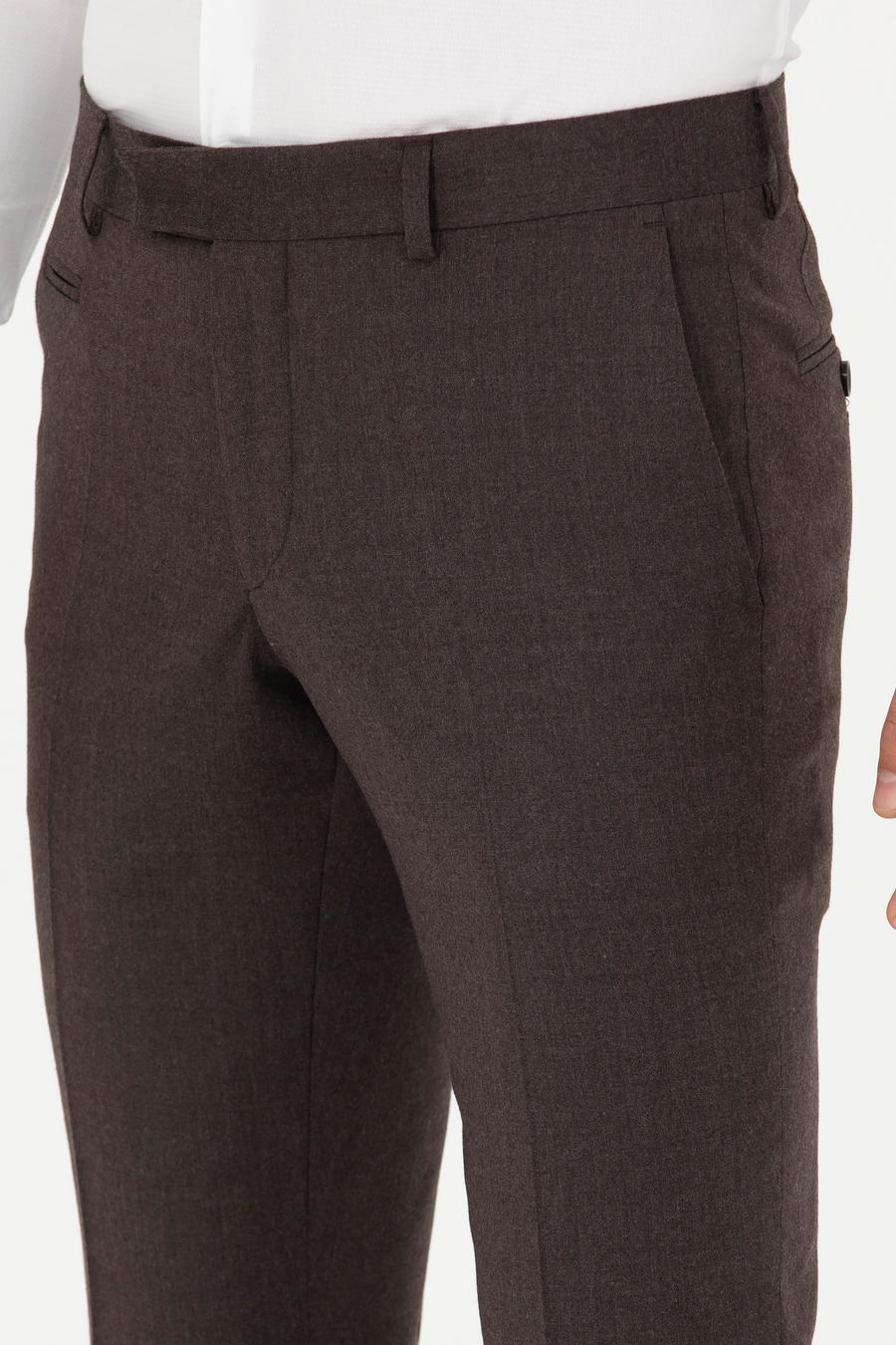Kahverengi Slim Fit Yün Karışımlı Kumaş Pantolon - 50270151051