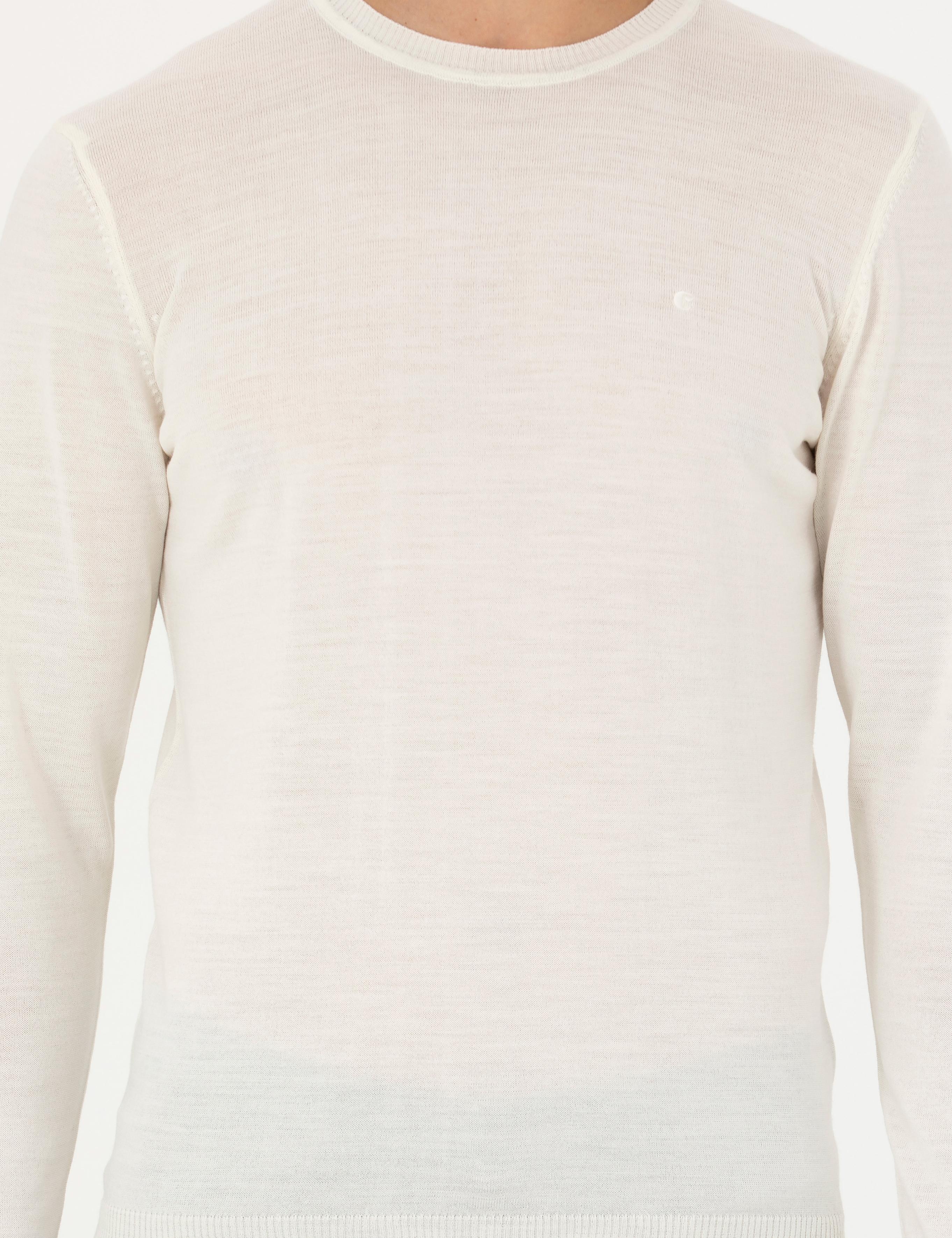 Beyaz Slim Fit Bisiklet Yaka Basic Triko Kazak - 50270174027