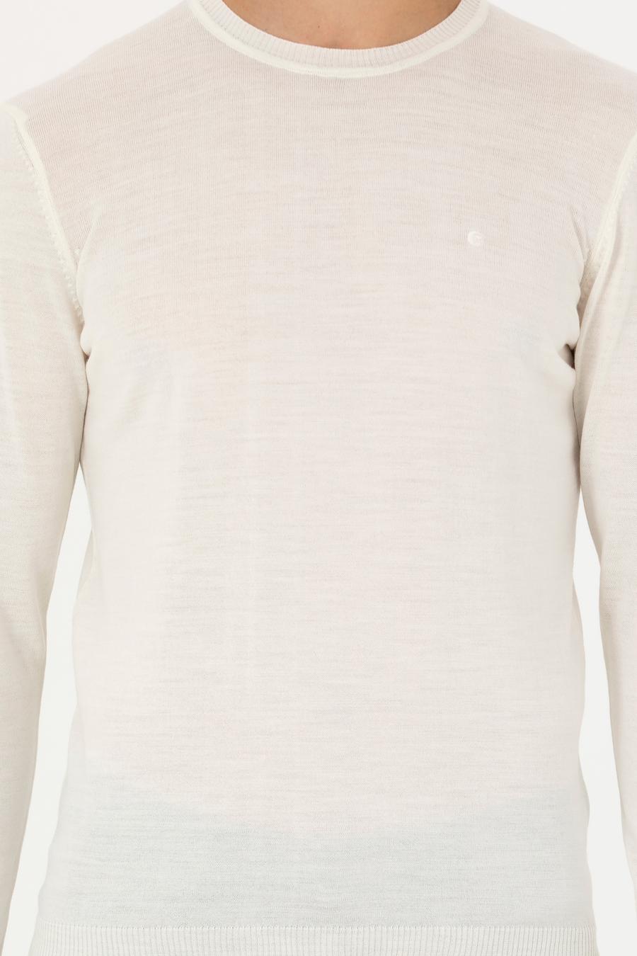 Beyaz Slim Fit Bisiklet Yaka Basic Triko Kazak - 50270174027